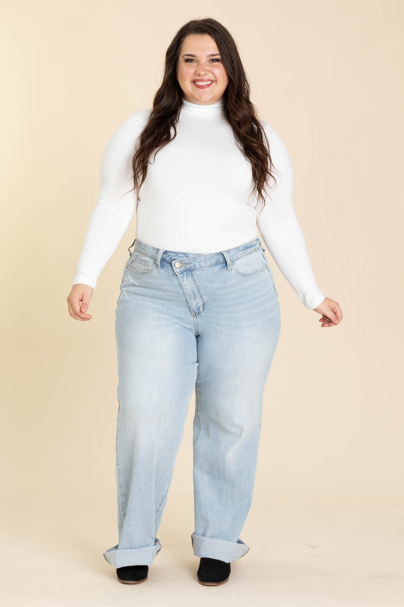 Judy Blue Light Retro Wide Criss Cross Jeans