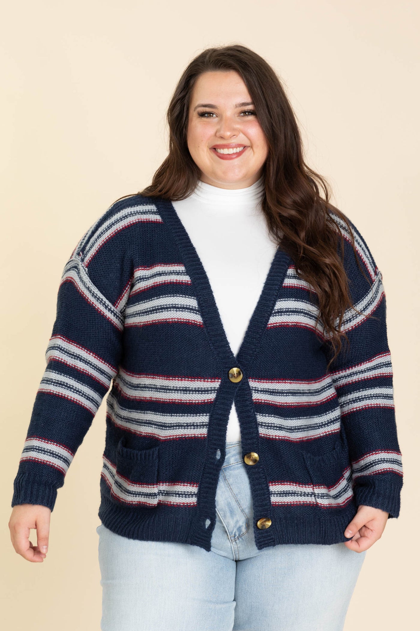 Retro Striped Button Front Cardigans