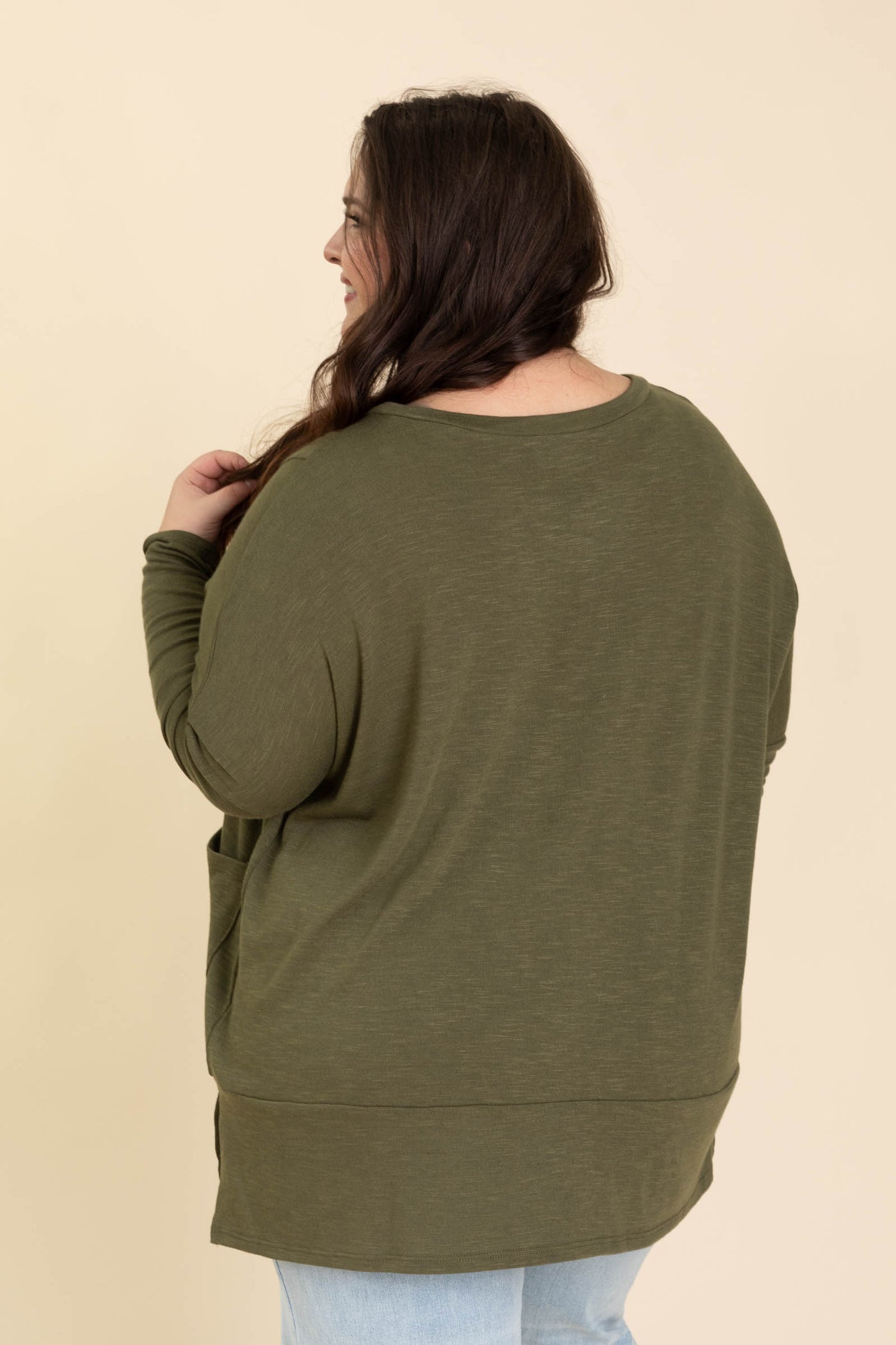 Solid Knit Tops Long Sleeves With Side Pockets