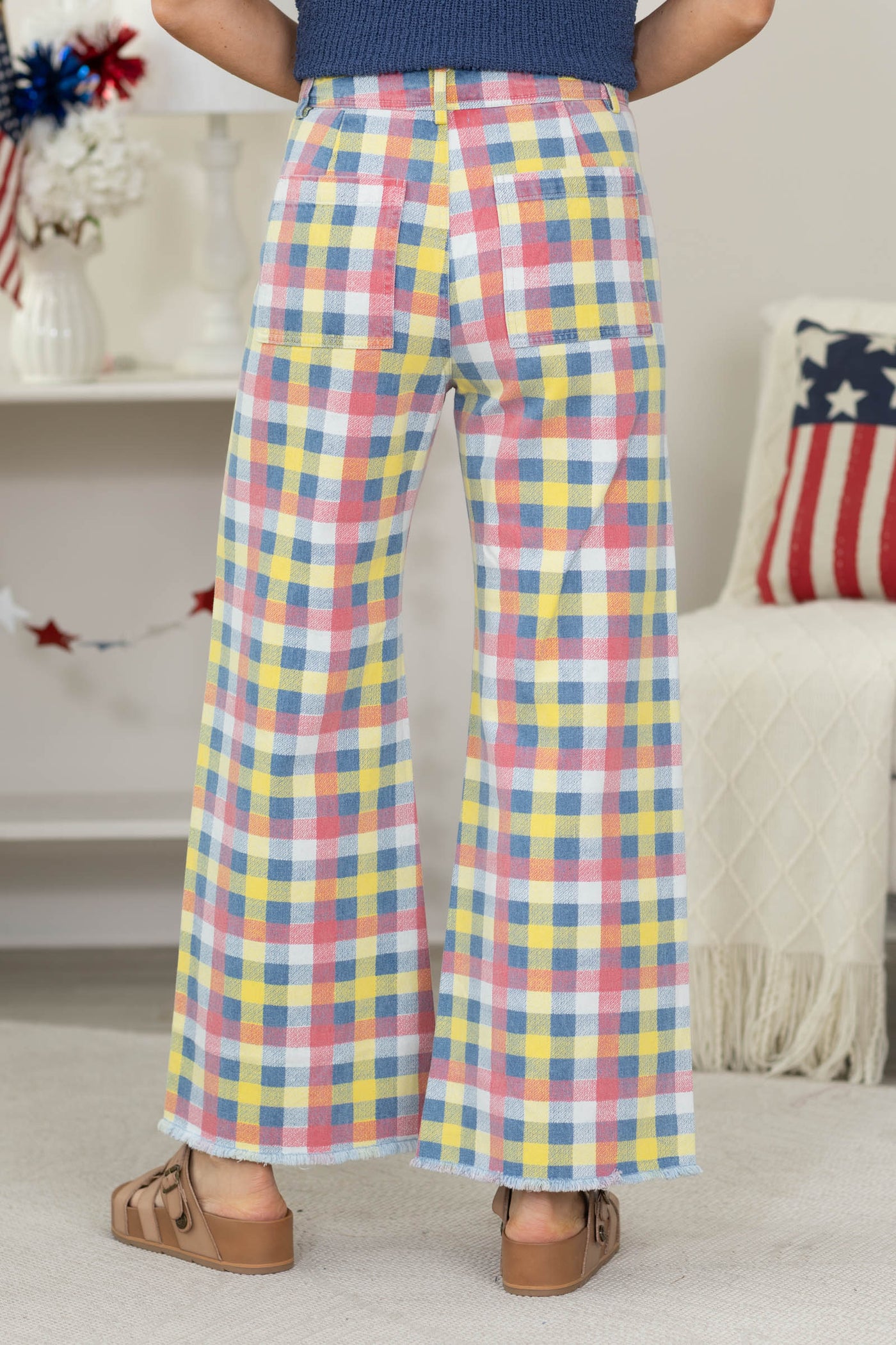 Multicolor Wide Leg Checkered Pants- 100% Cotton
