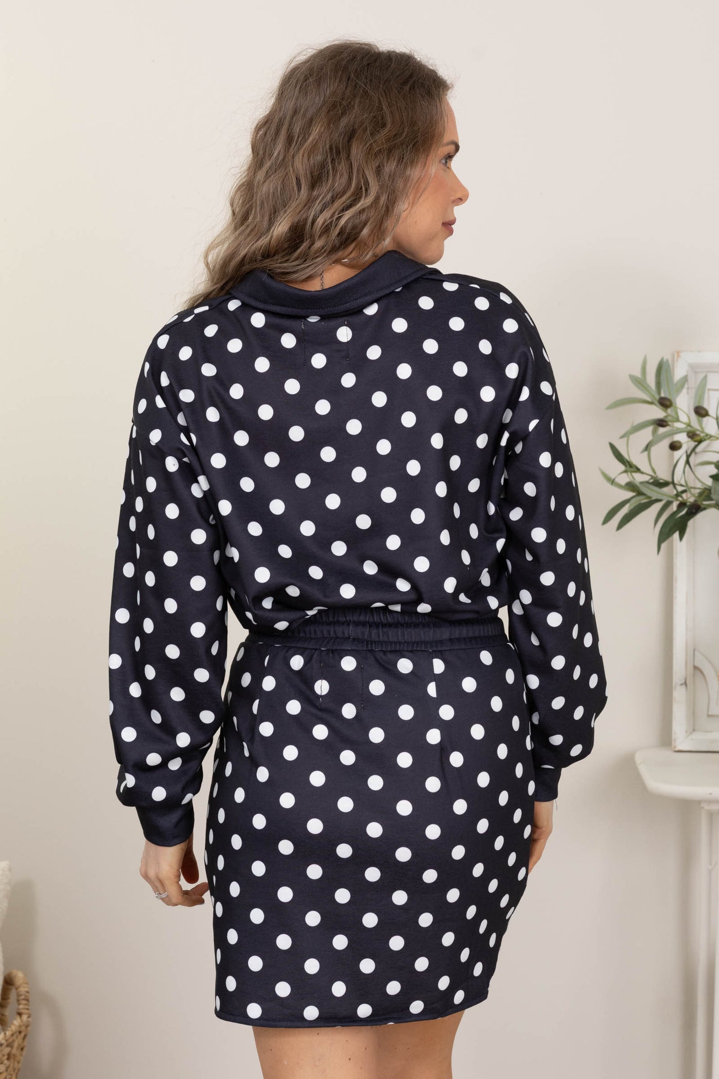 Polka Dot Collared Top and Skirt Sets