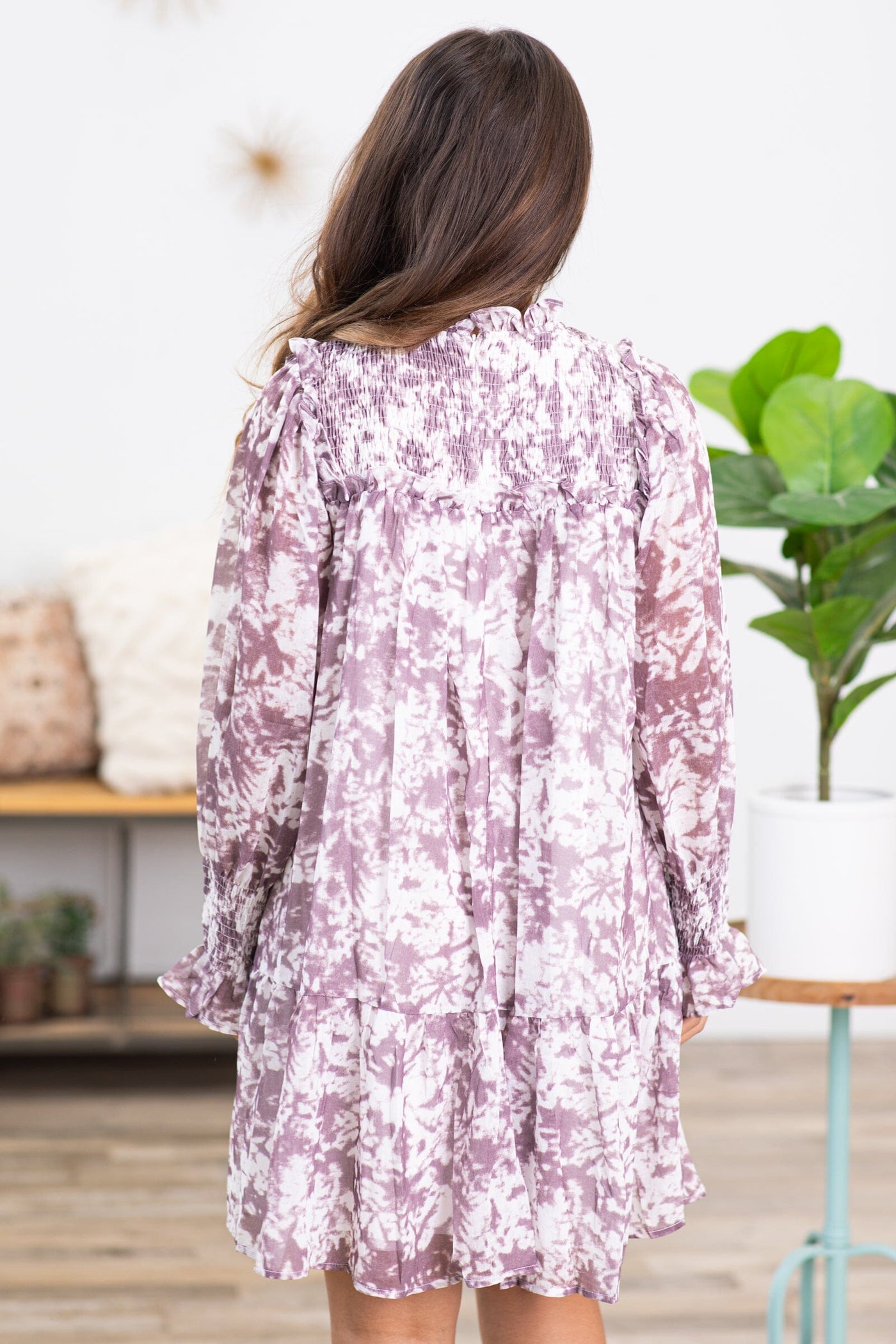 Mauve Floral Print Long Sleeve Dress - Filly Flair