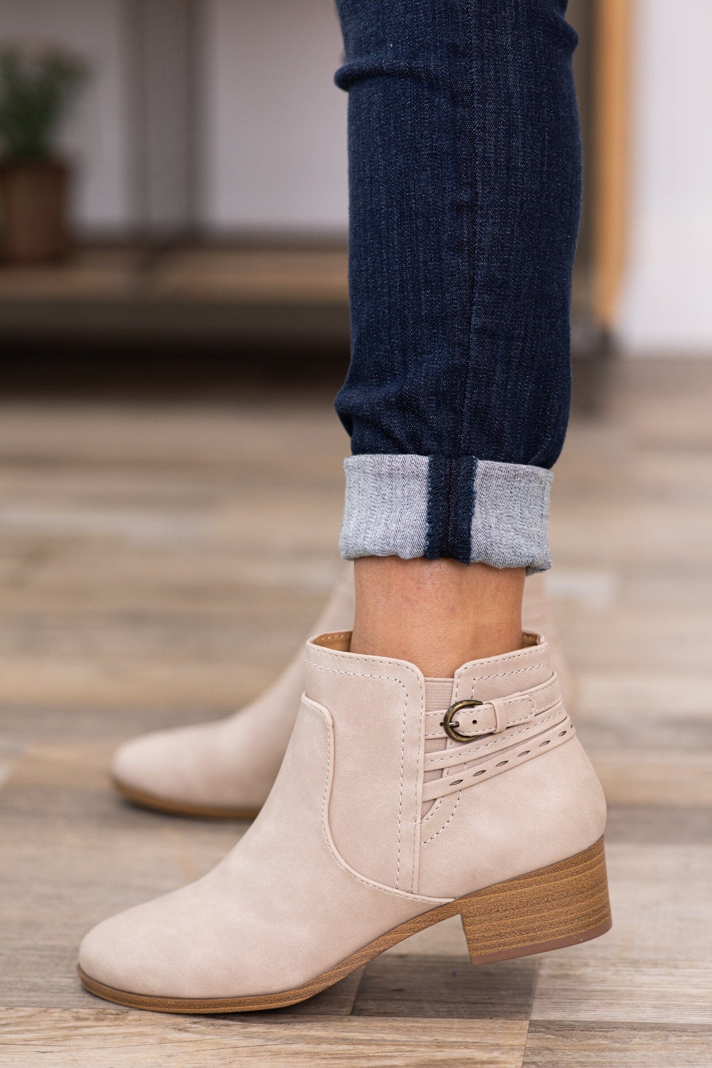 Beige Ankle Booties With Wrap Detail - Filly Flair