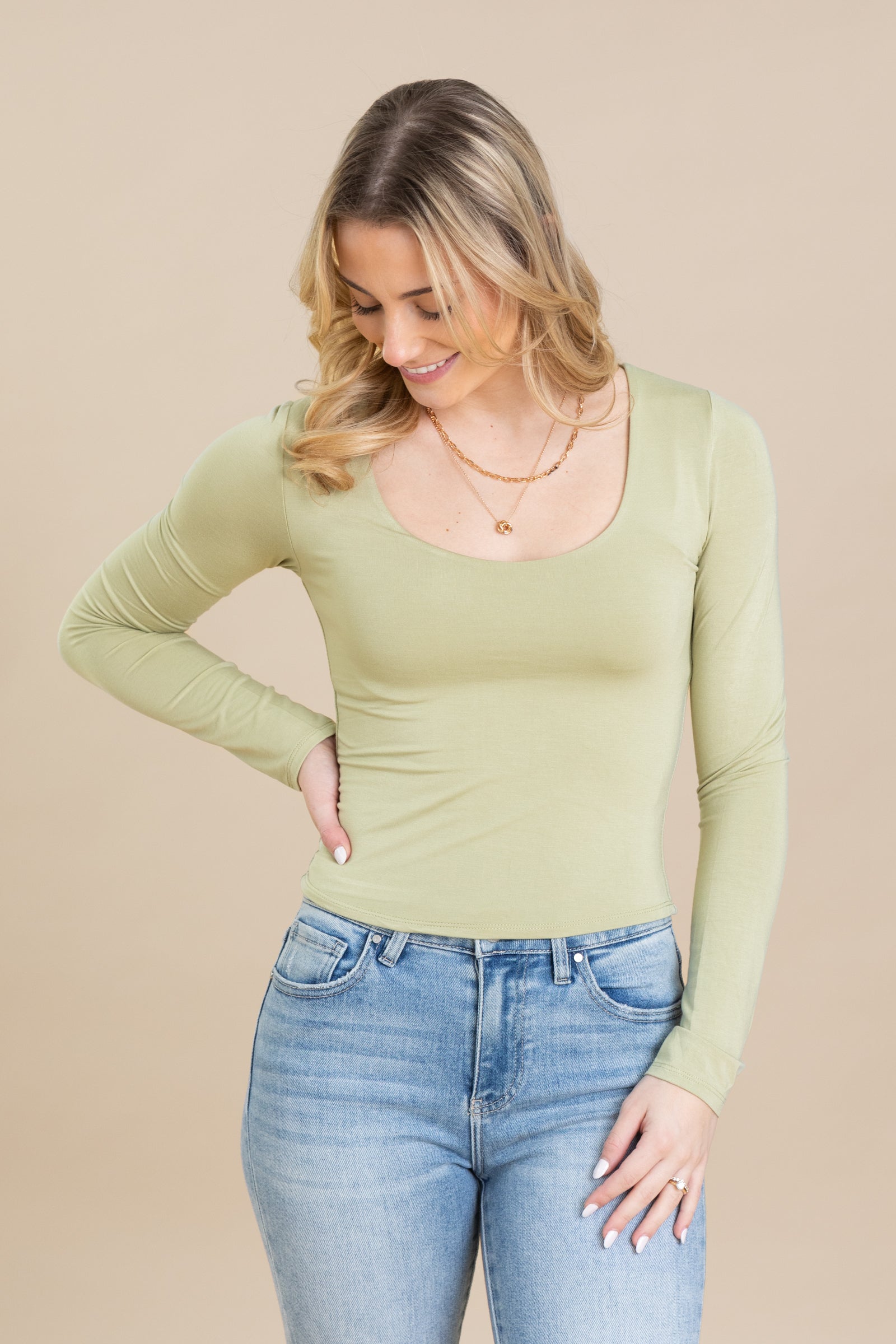 Double Layer Scoop Neck Long Sleeve Top · Filly Flair