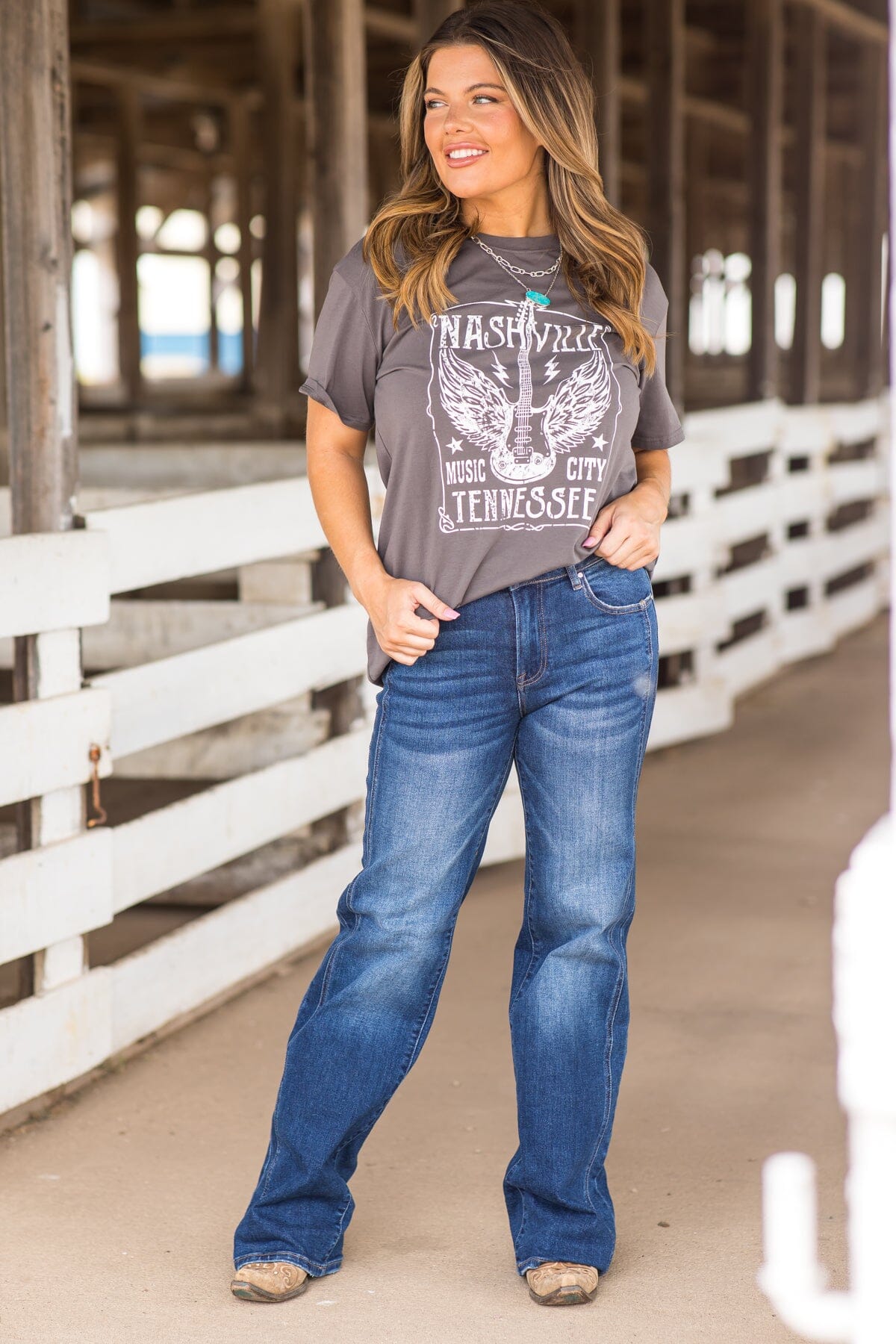 Grey Nashville Music City Graphic Tee - Filly Flair