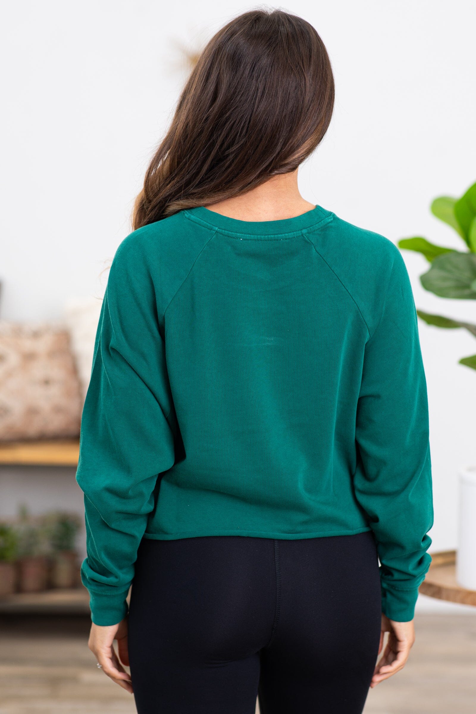 Emerald Green Raw Hem Raglan Sleeve Sweatshirt - Filly Flair