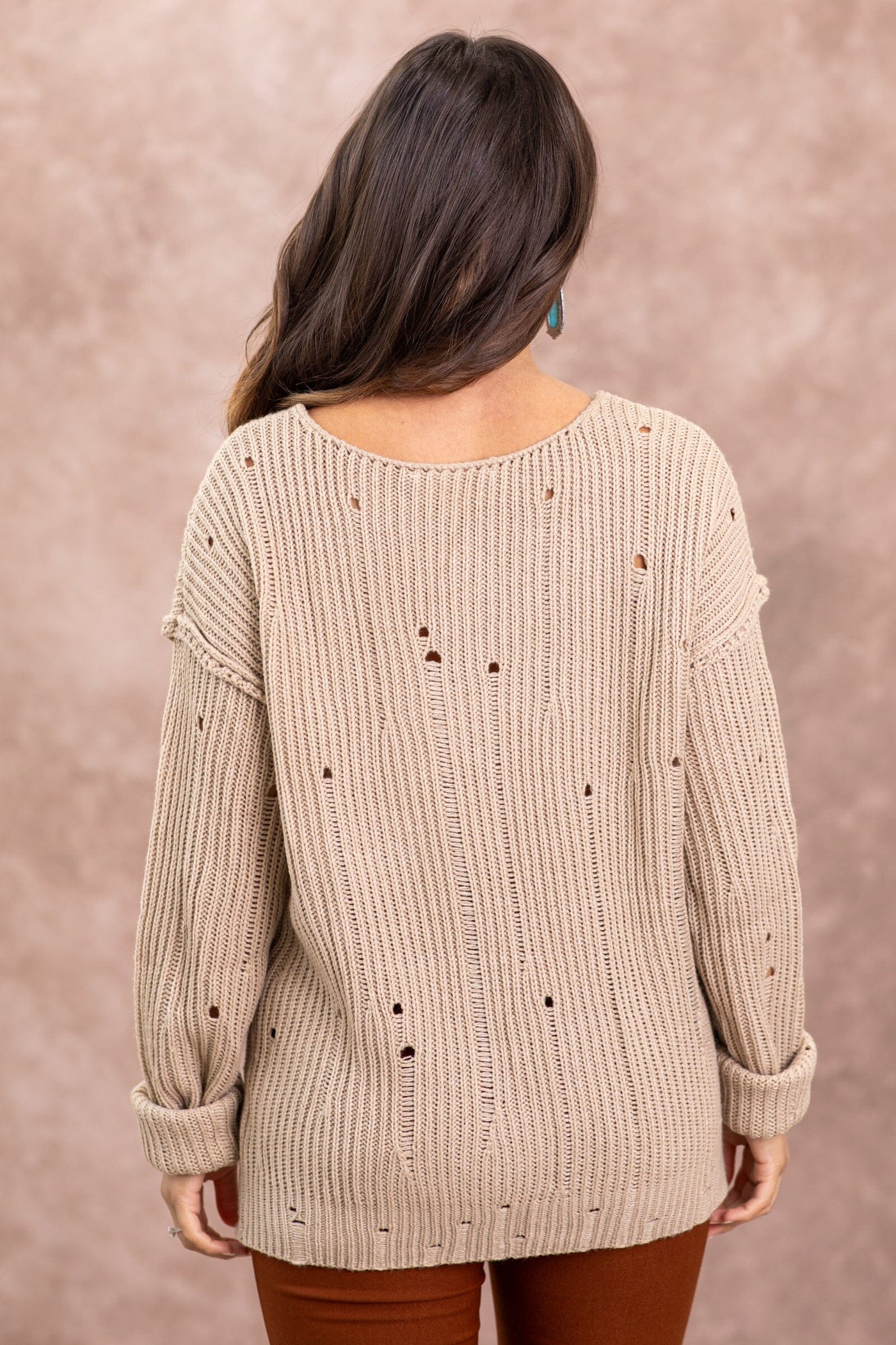 Tan Distressed Sweater - Filly Flair