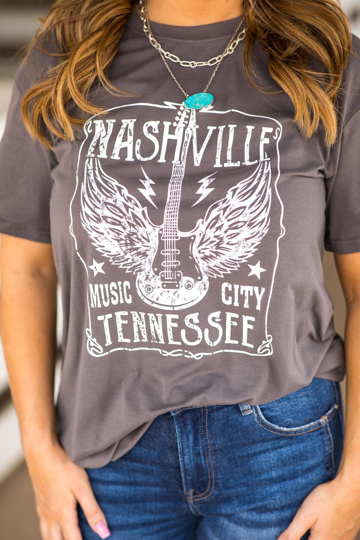 Grey Nashville Music City Graphic Tee - Filly Flair