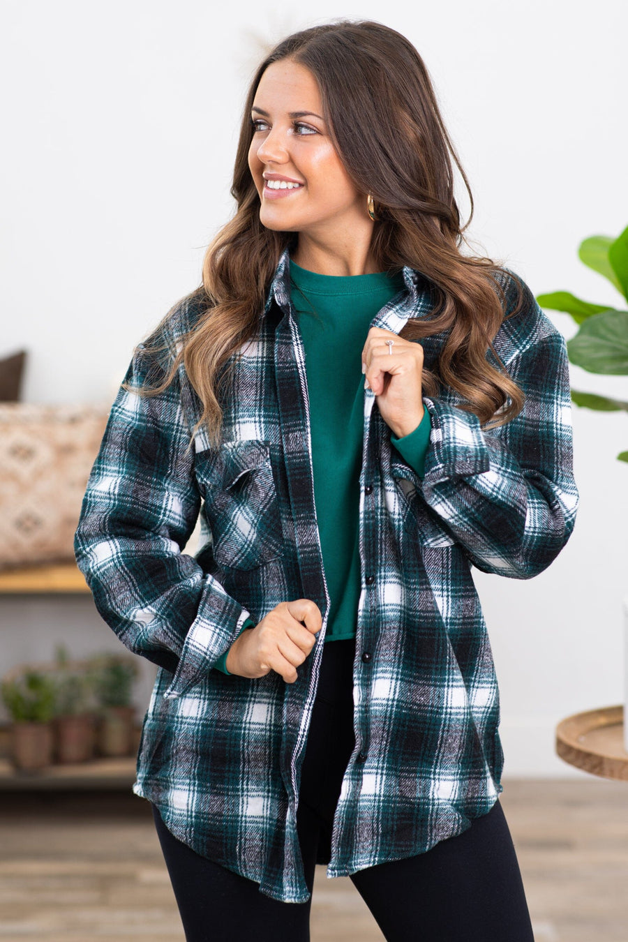 Black and Emerald Green Plaid Shacket - Filly Flair