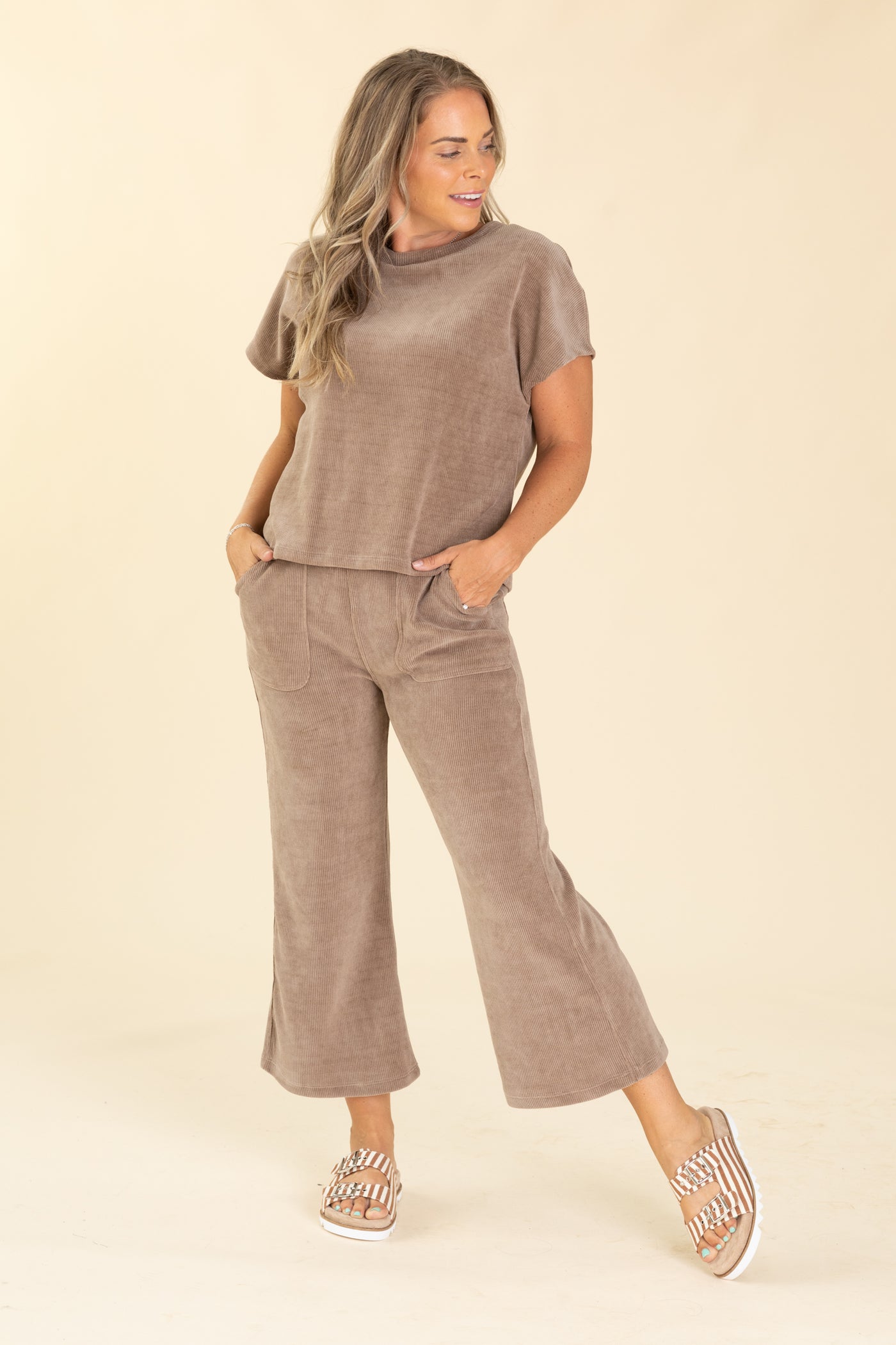 Mocha Corduroy Short Sleeve Knit Top