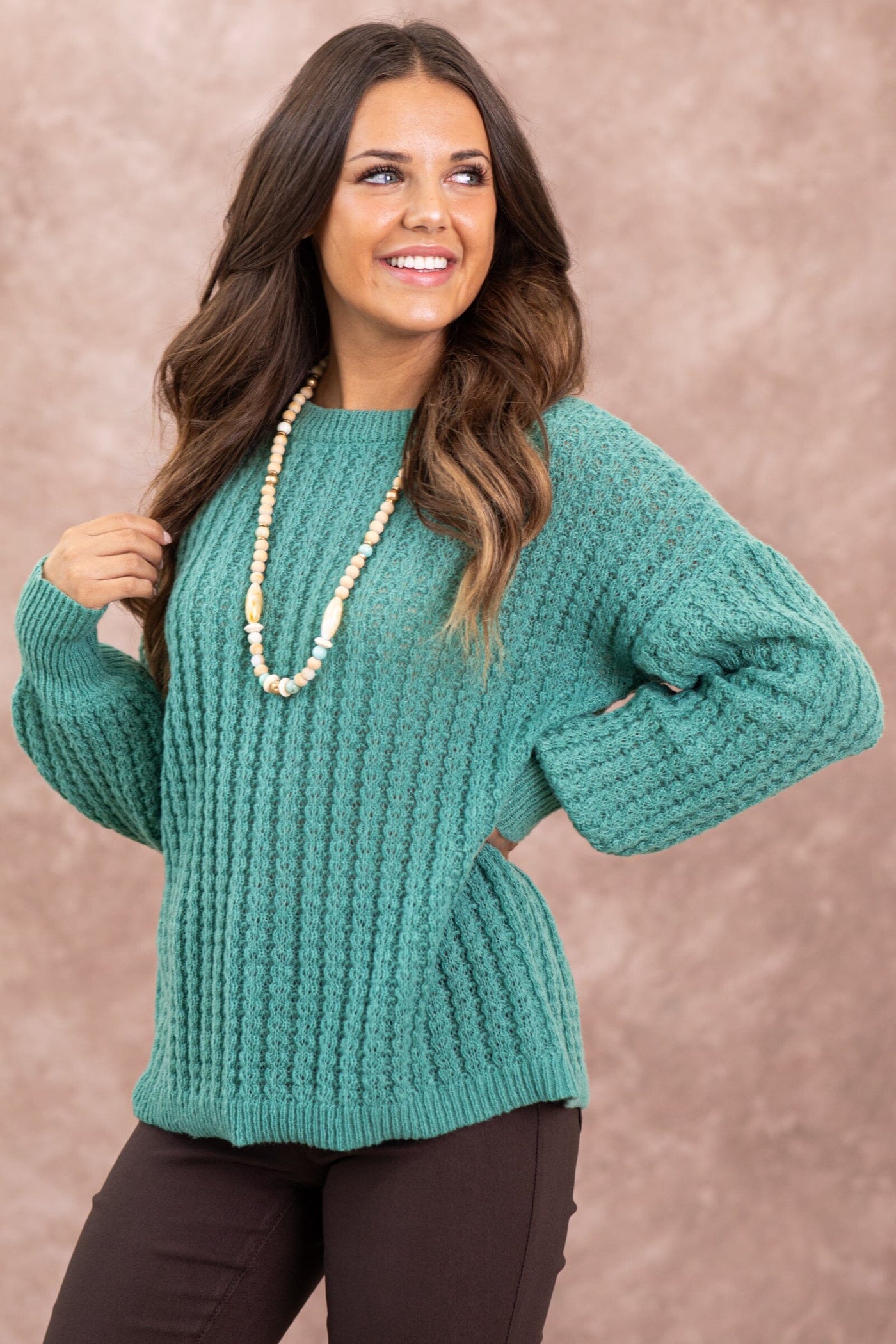 Jade Textured Round Neck Sweater - Filly Flair