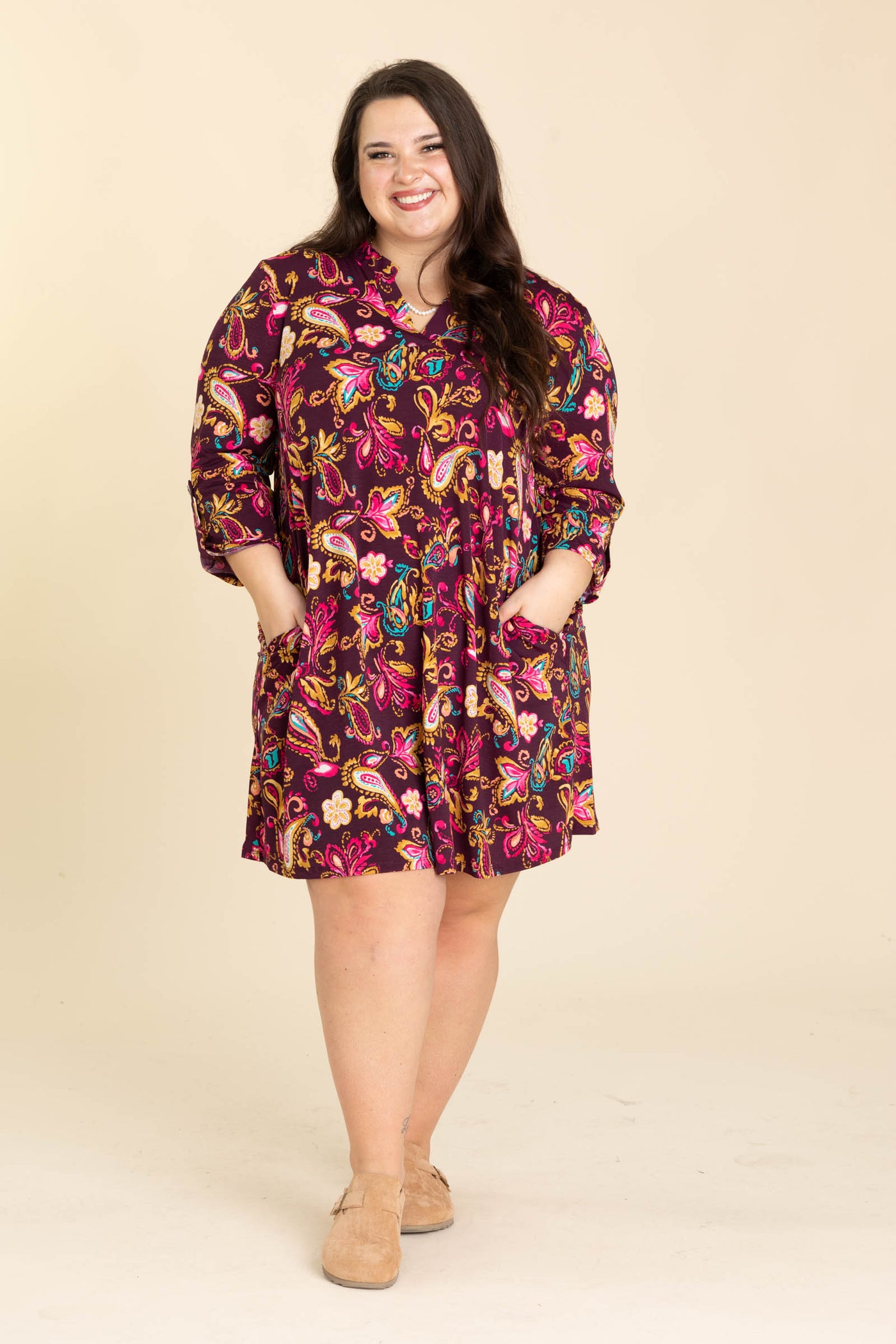 Purple Printed Wrinkle Free Dress