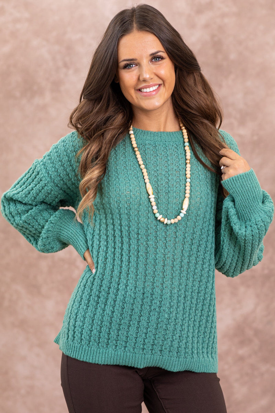 Jade Textured Round Neck Sweater - Filly Flair