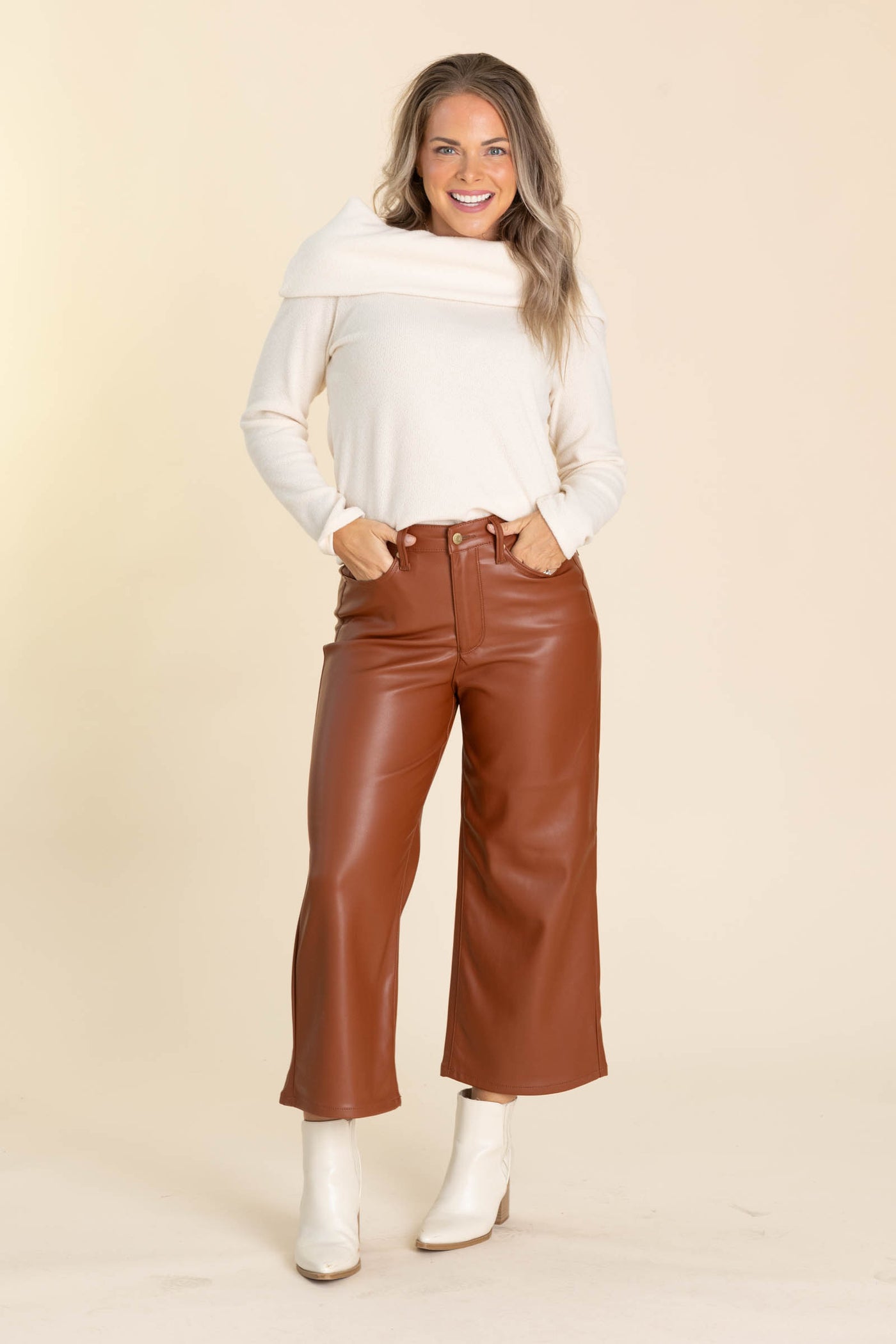 Tummy Control Faux Leather Crop Pant