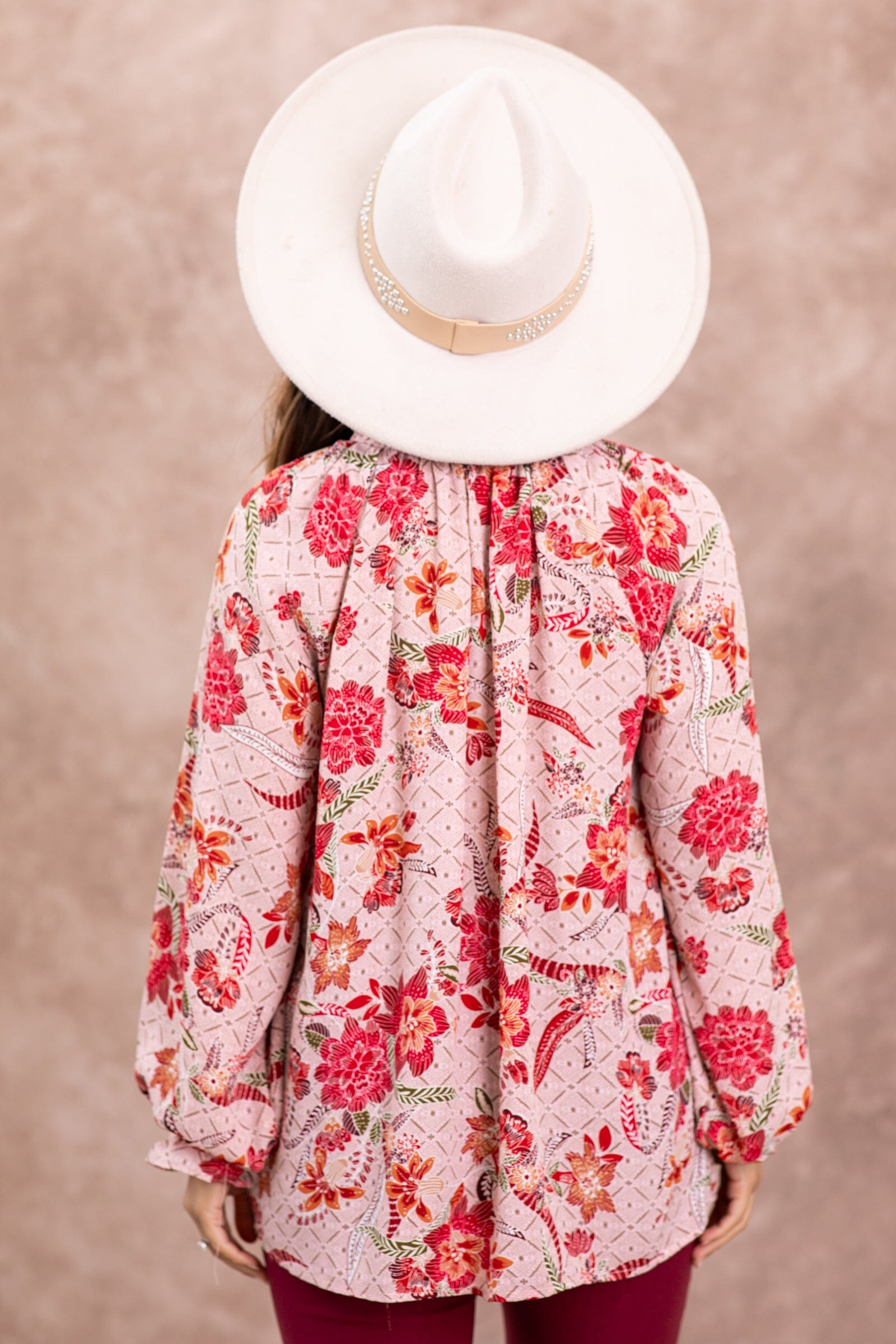 Dusty Rose Floral Print Long Sleeve Top - Filly Flair