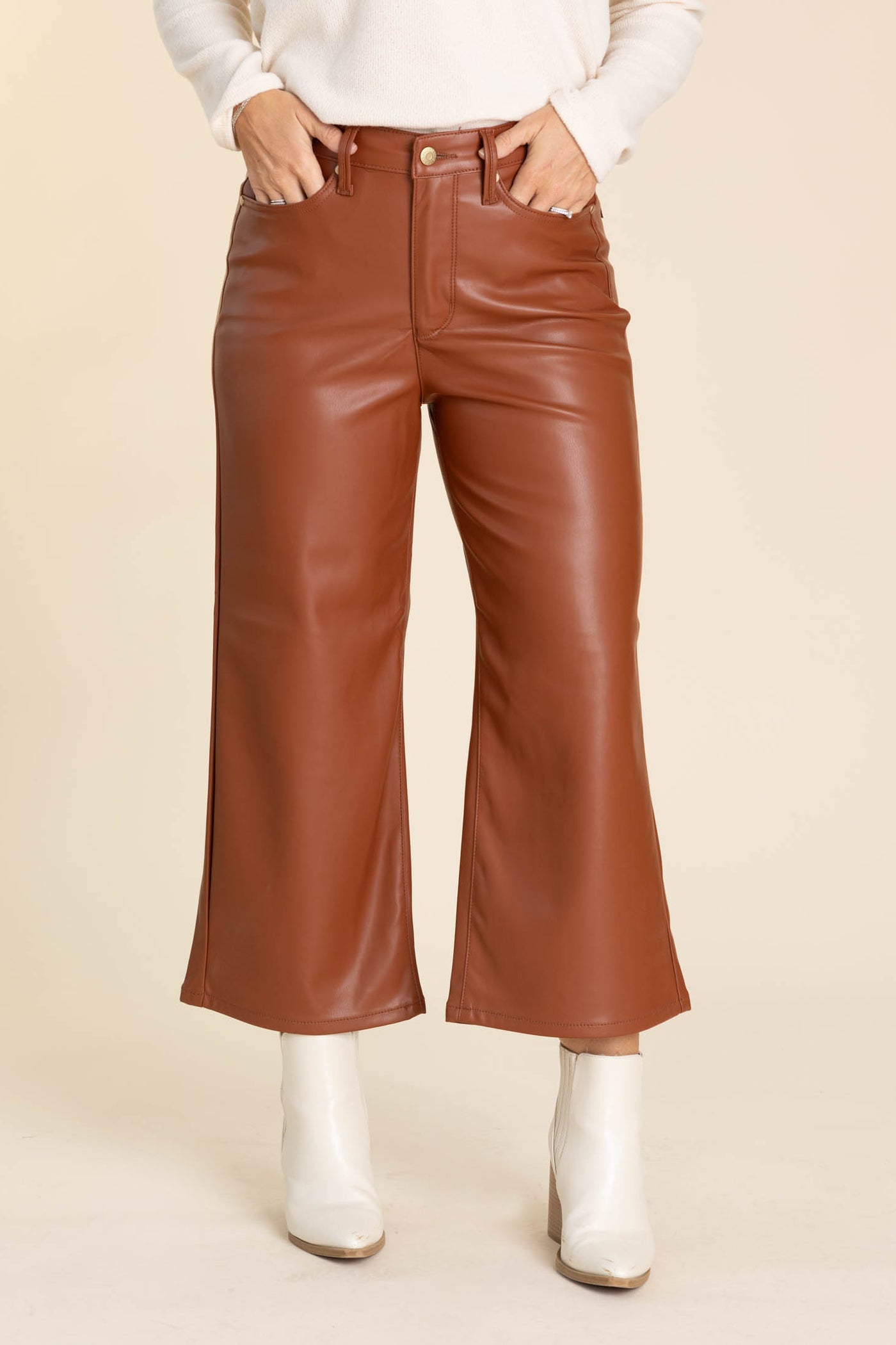 Tummy Control Faux Leather Crop Pant