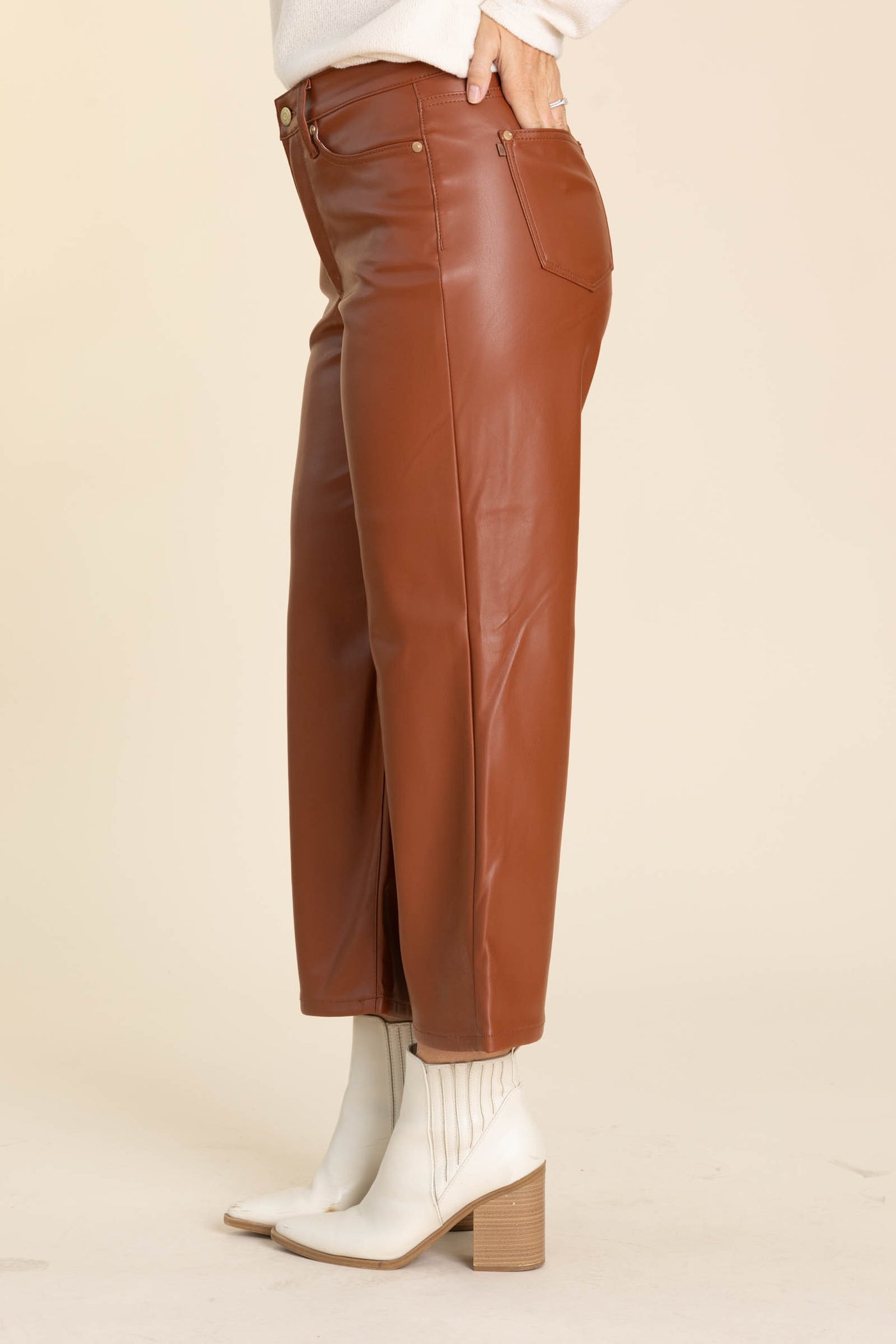 Tummy Control Faux Leather Crop Pant
