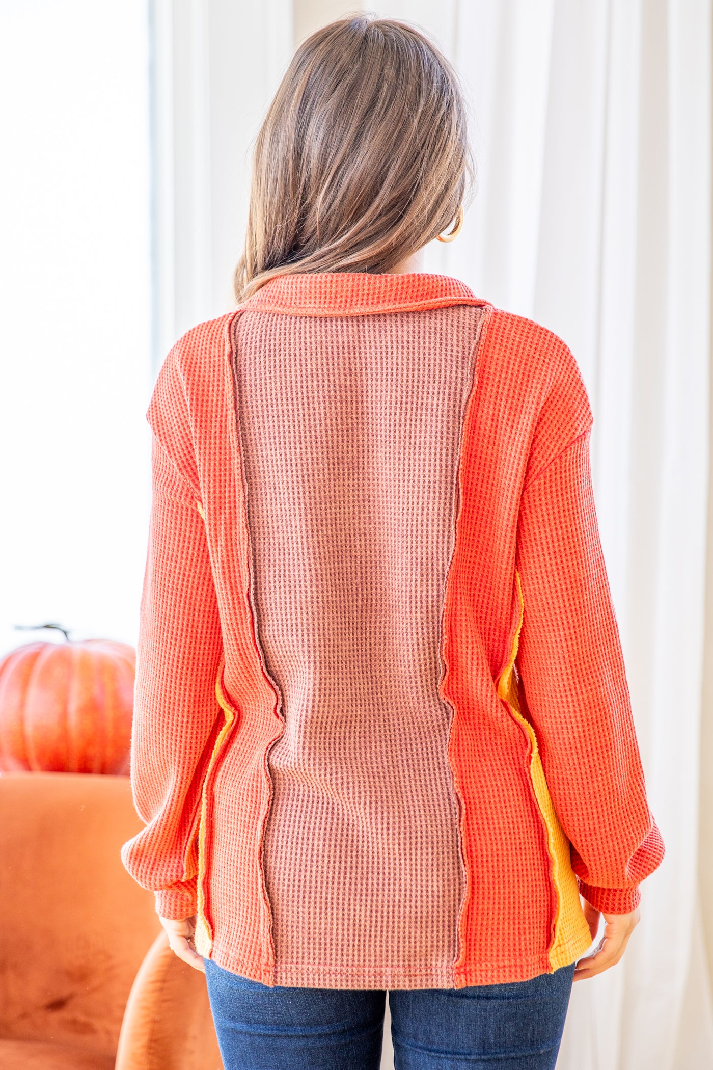 Rust and Brown Waffle Colorblock Pullover