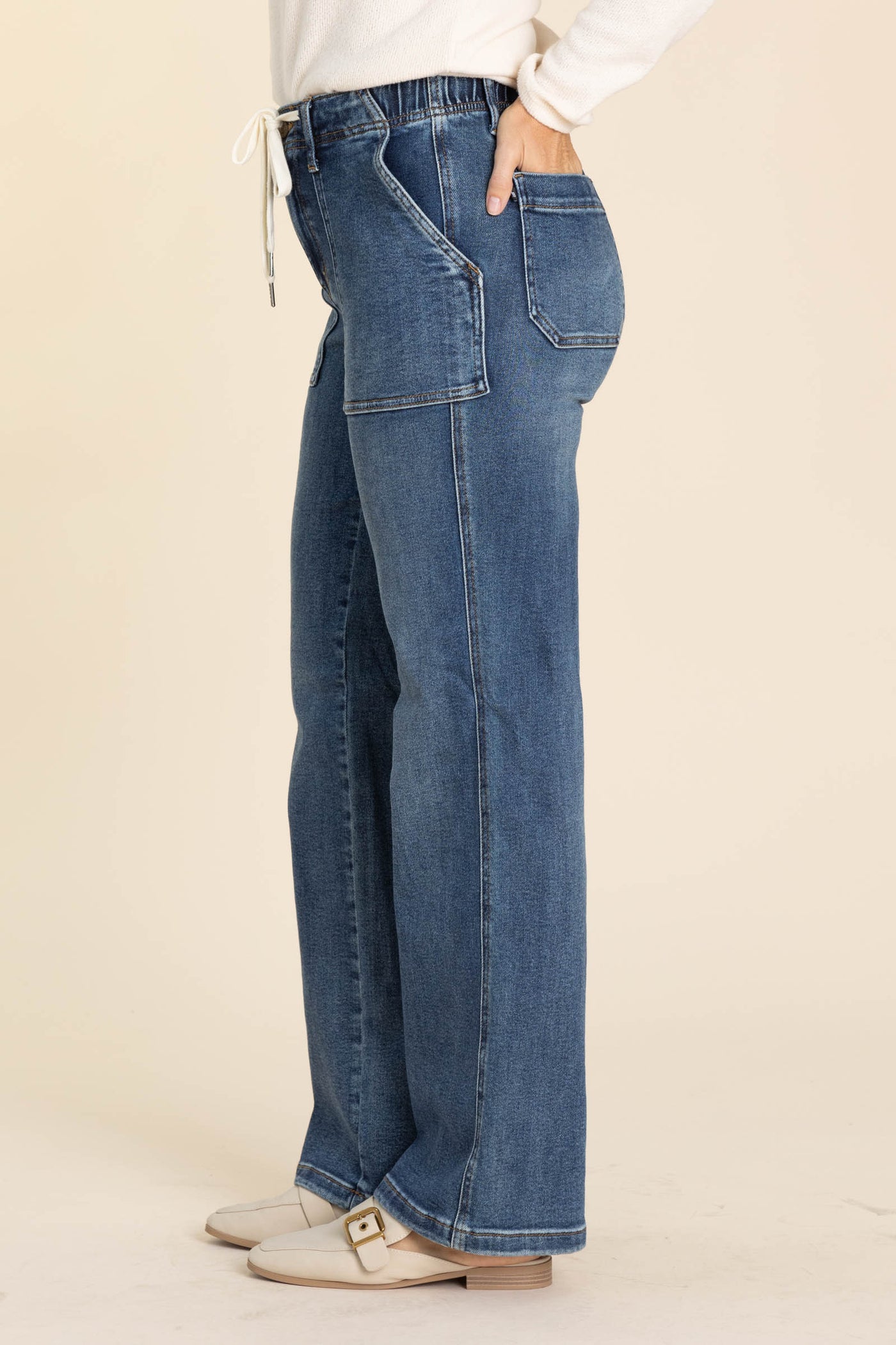 Judy Blue Medium Wash Drawstring Wide Jeans