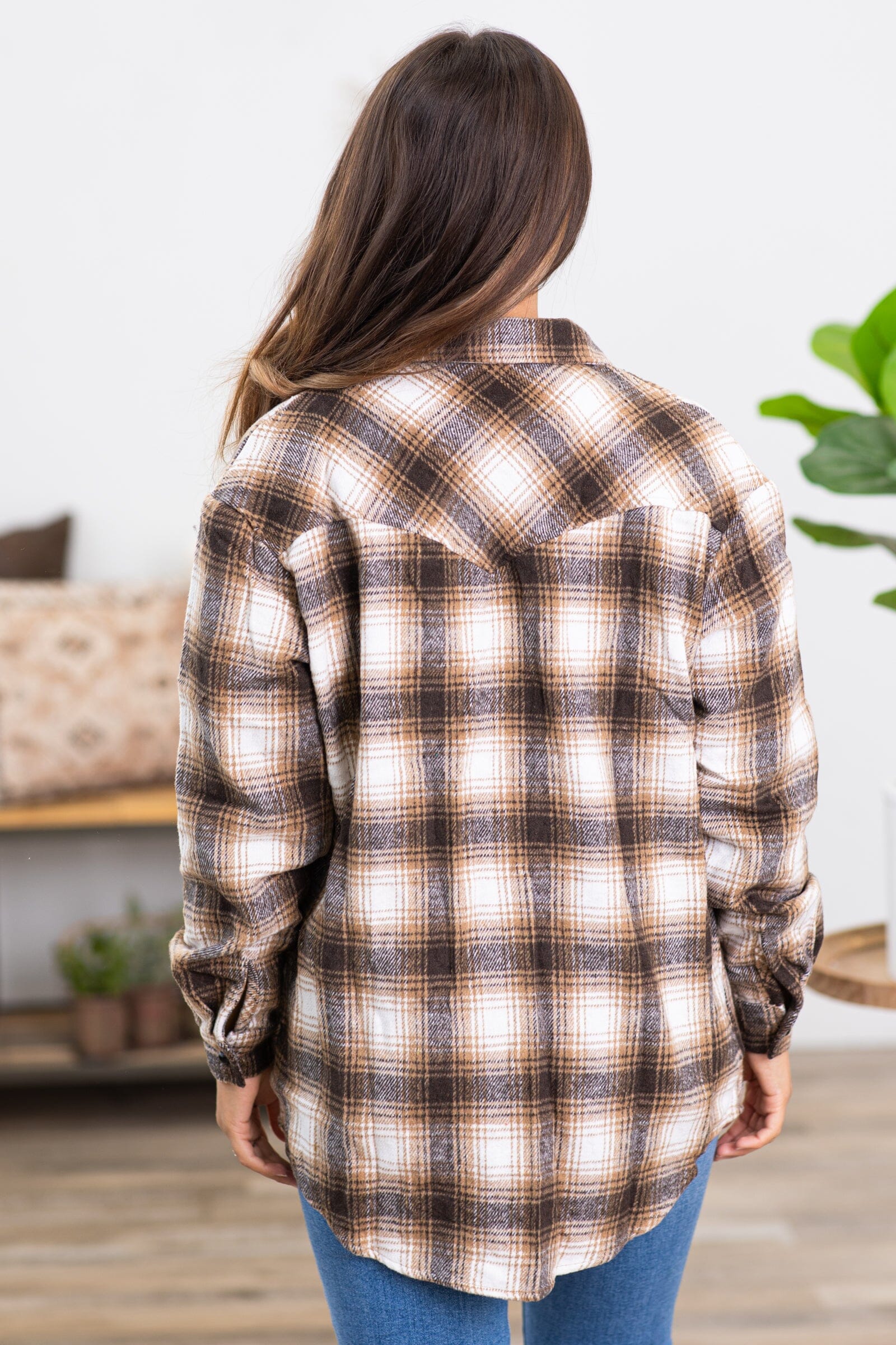 Brown and Ivory Plaid Shacket - Filly Flair