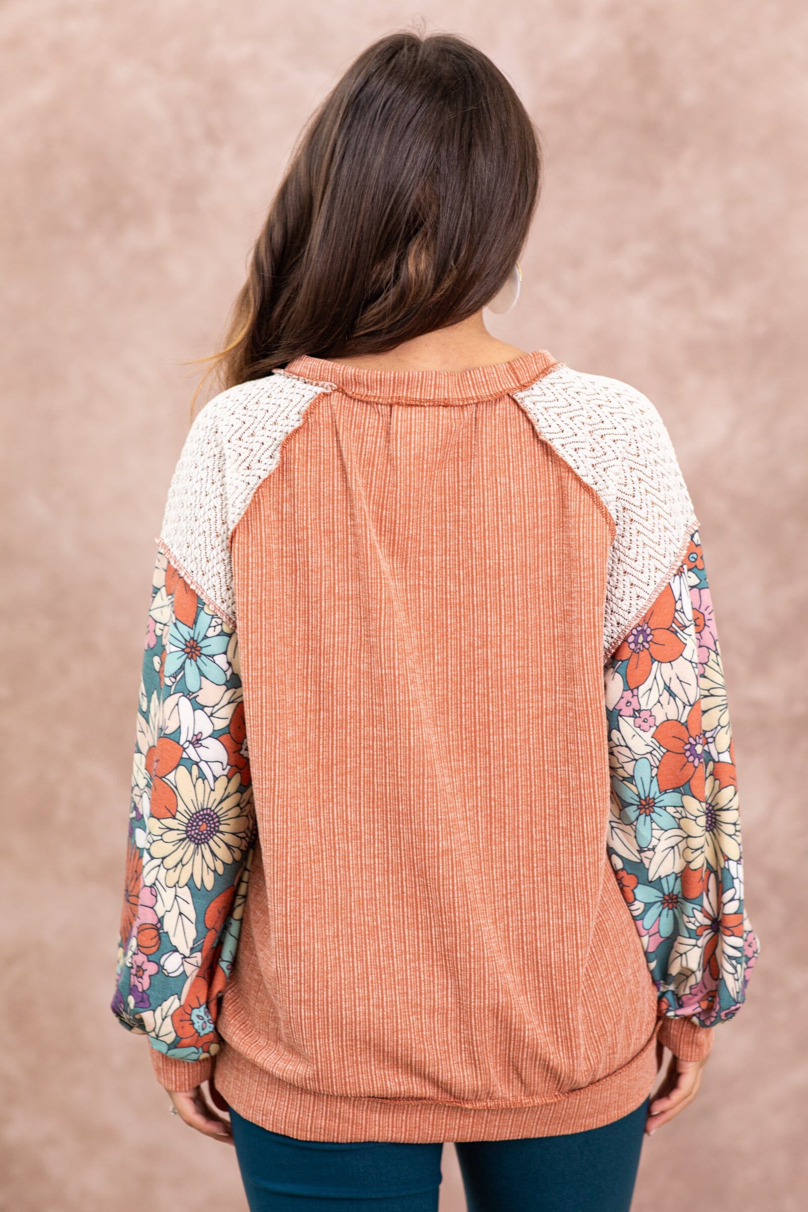 Burnt Orange and Teal Floral Print Sleeve - Filly Flair