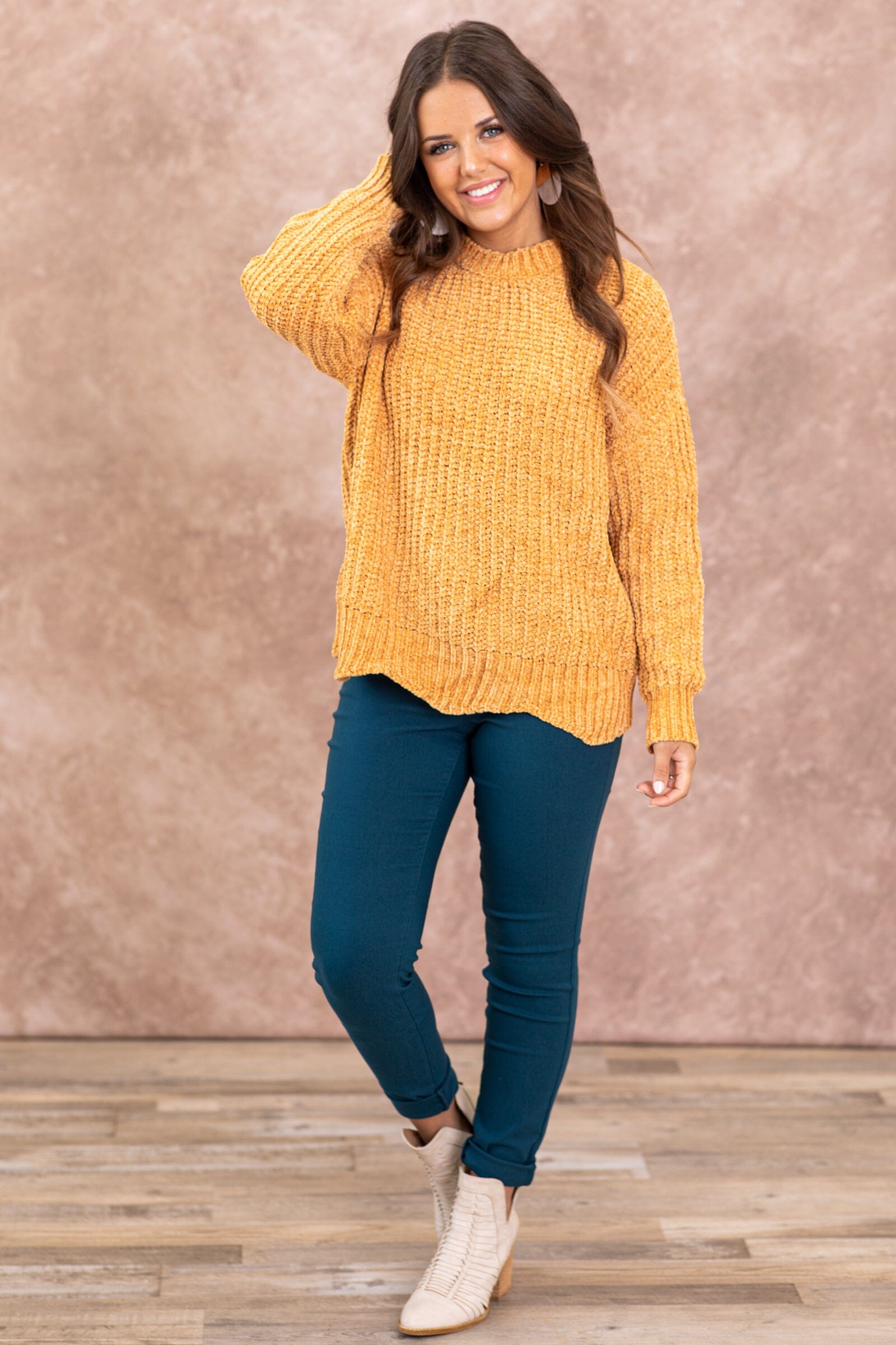 Copper Ribbed Sweater With Scallop Trim - Filly Flair