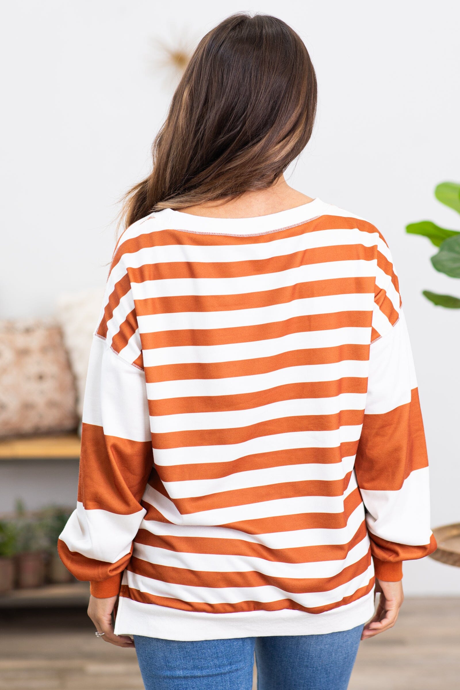 Cinnamon and White Stripe Long Sleeve Top - Filly Flair