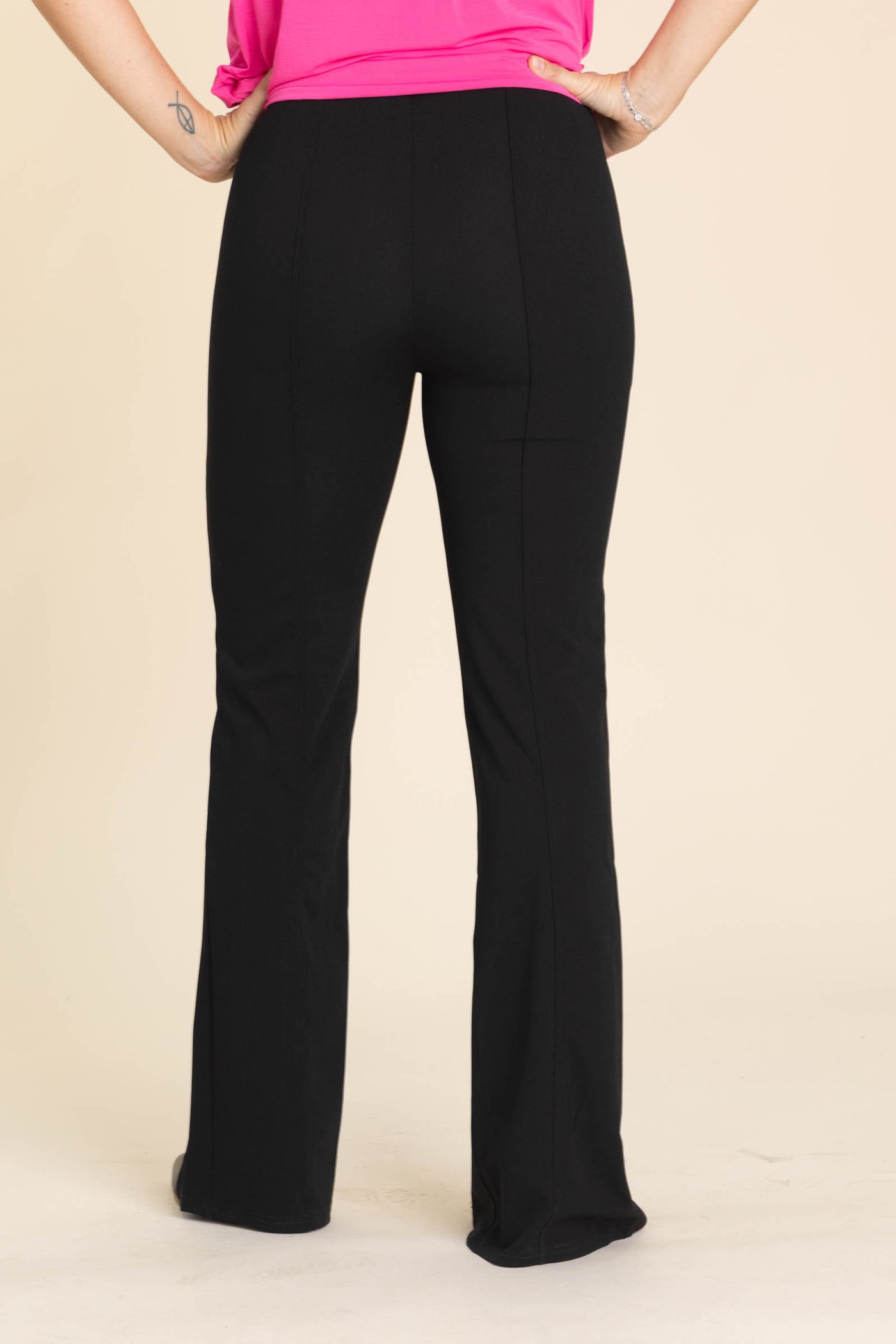 Black Pintuck Detail Pants With Front Slit