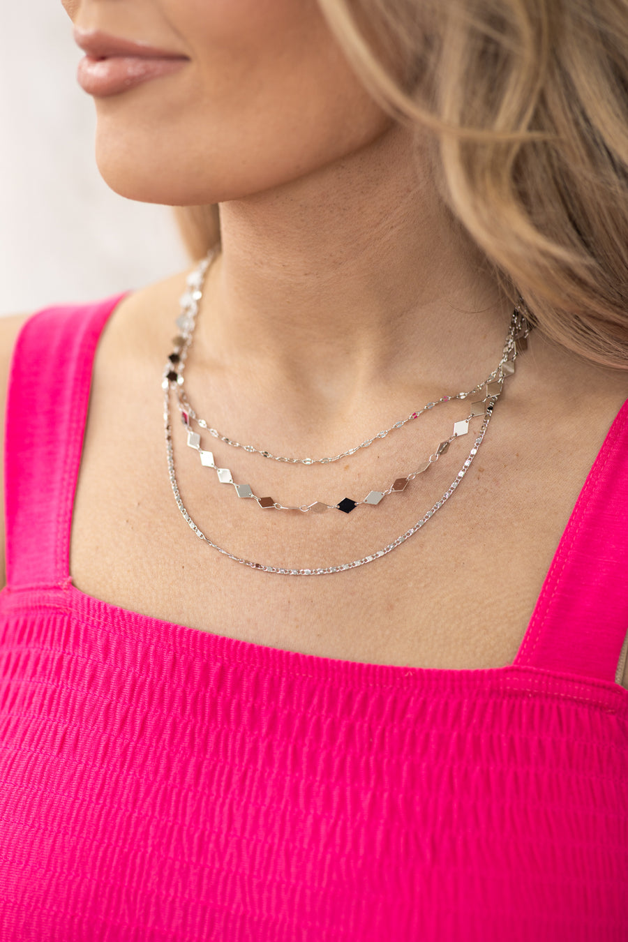 Silver Layered Metallic Chain Link Necklace