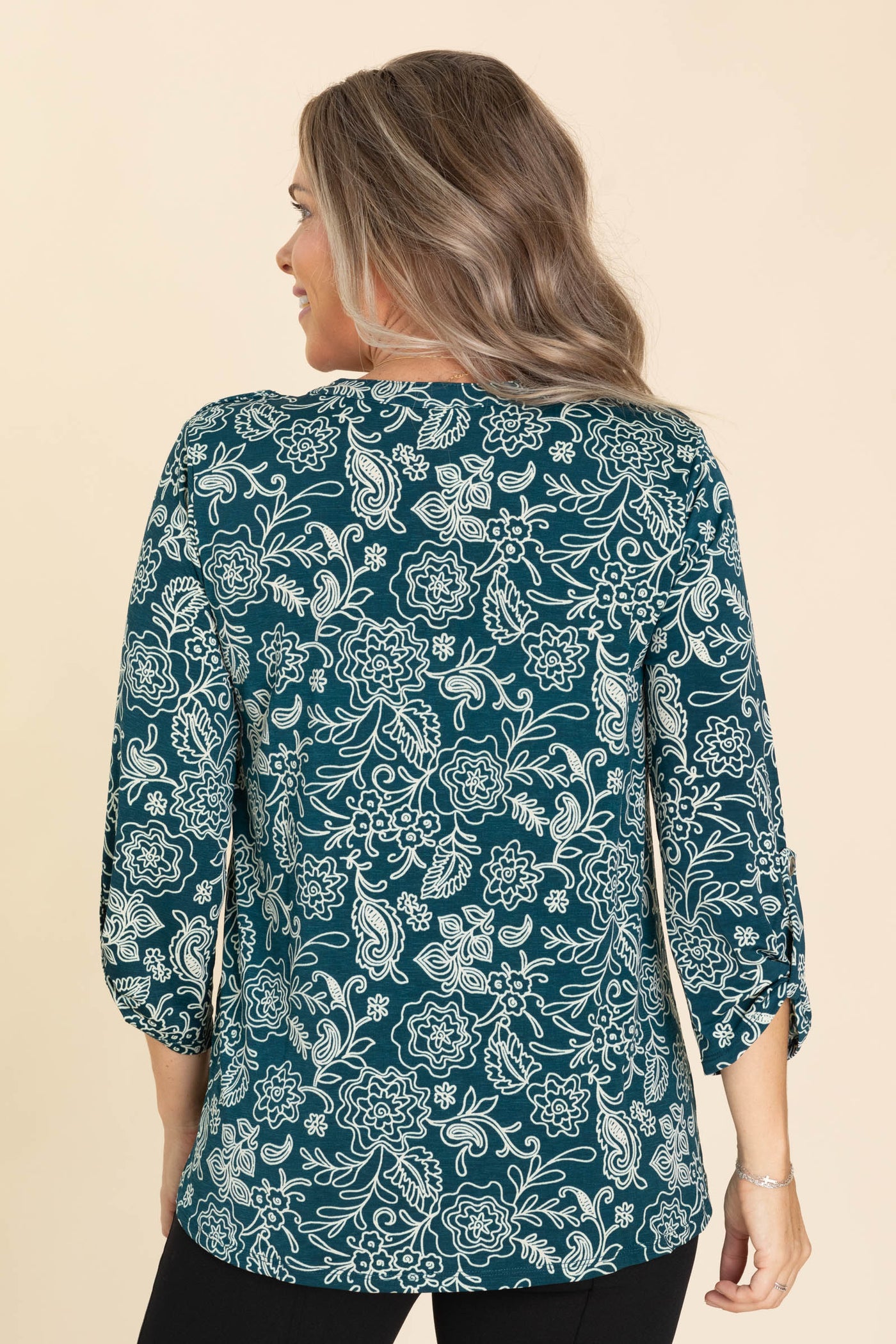 Hunter Green Floral Lizzy Wrinkle Free Top