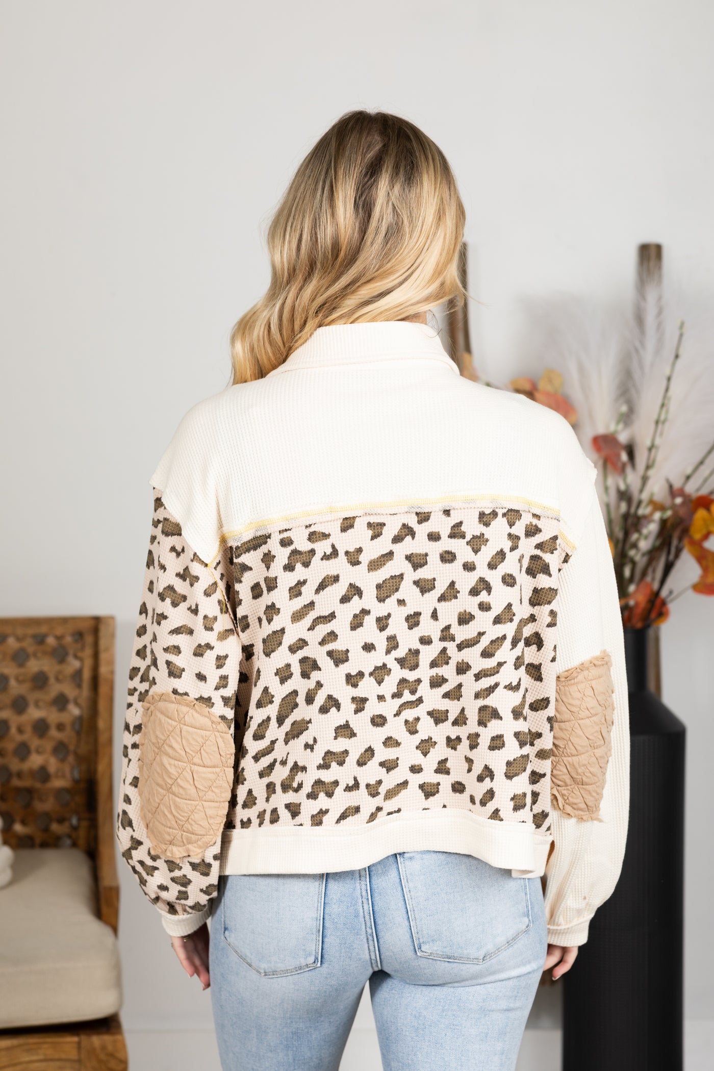 Print Contrast Colorblock Quilted Jacket