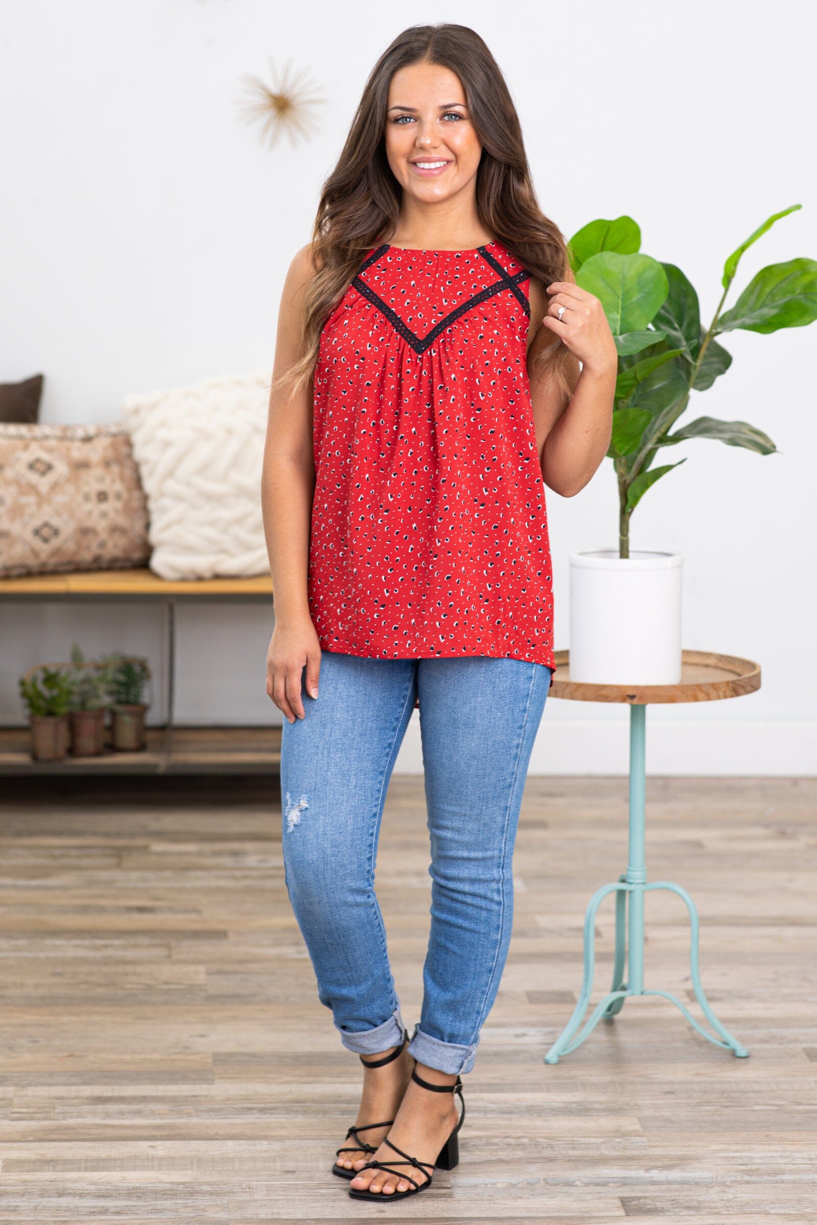 Red and Black Abstract Dot Print Tank - Filly Flair