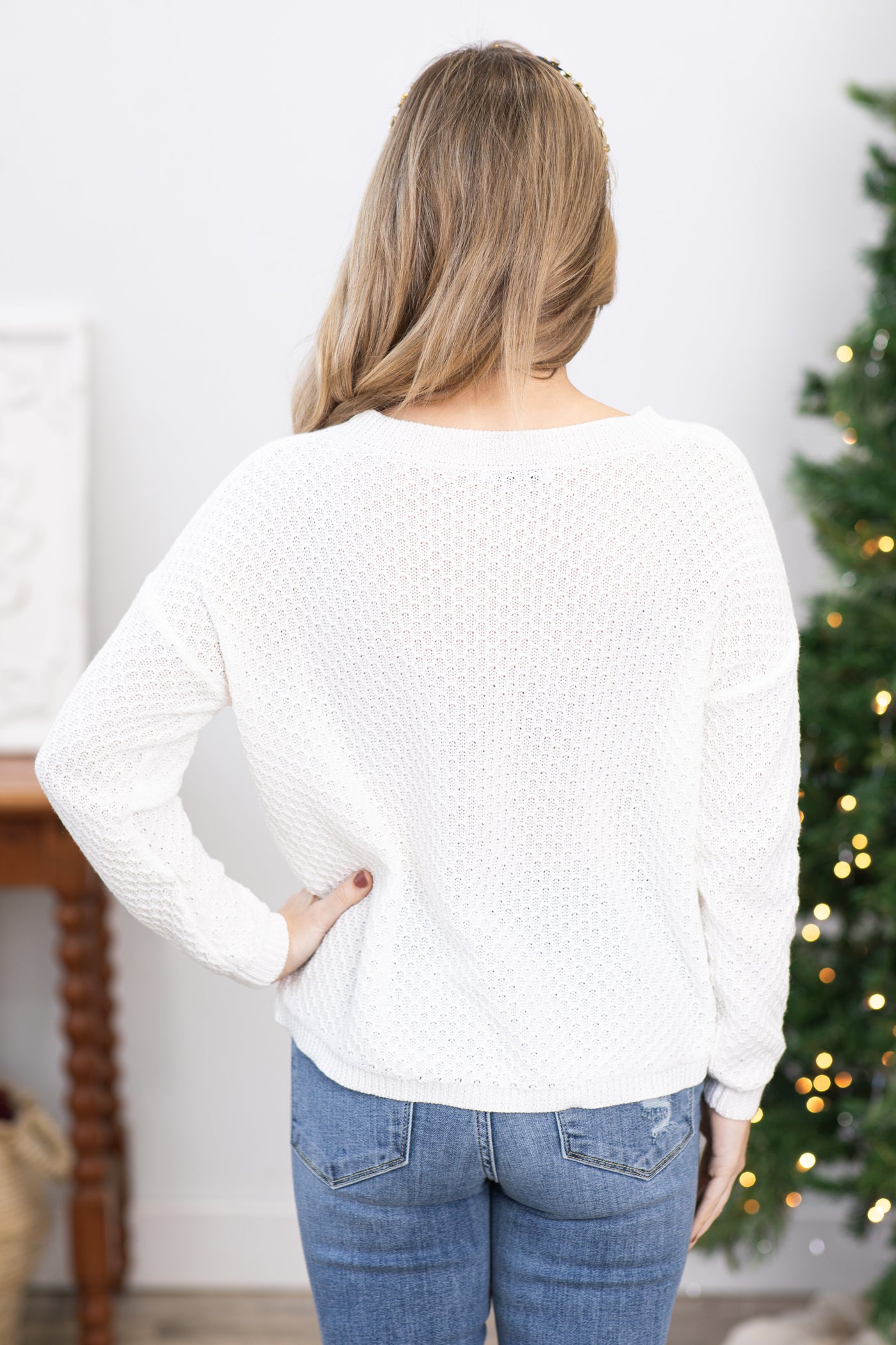 Ivory Textured Raglan Sleeve Sweater