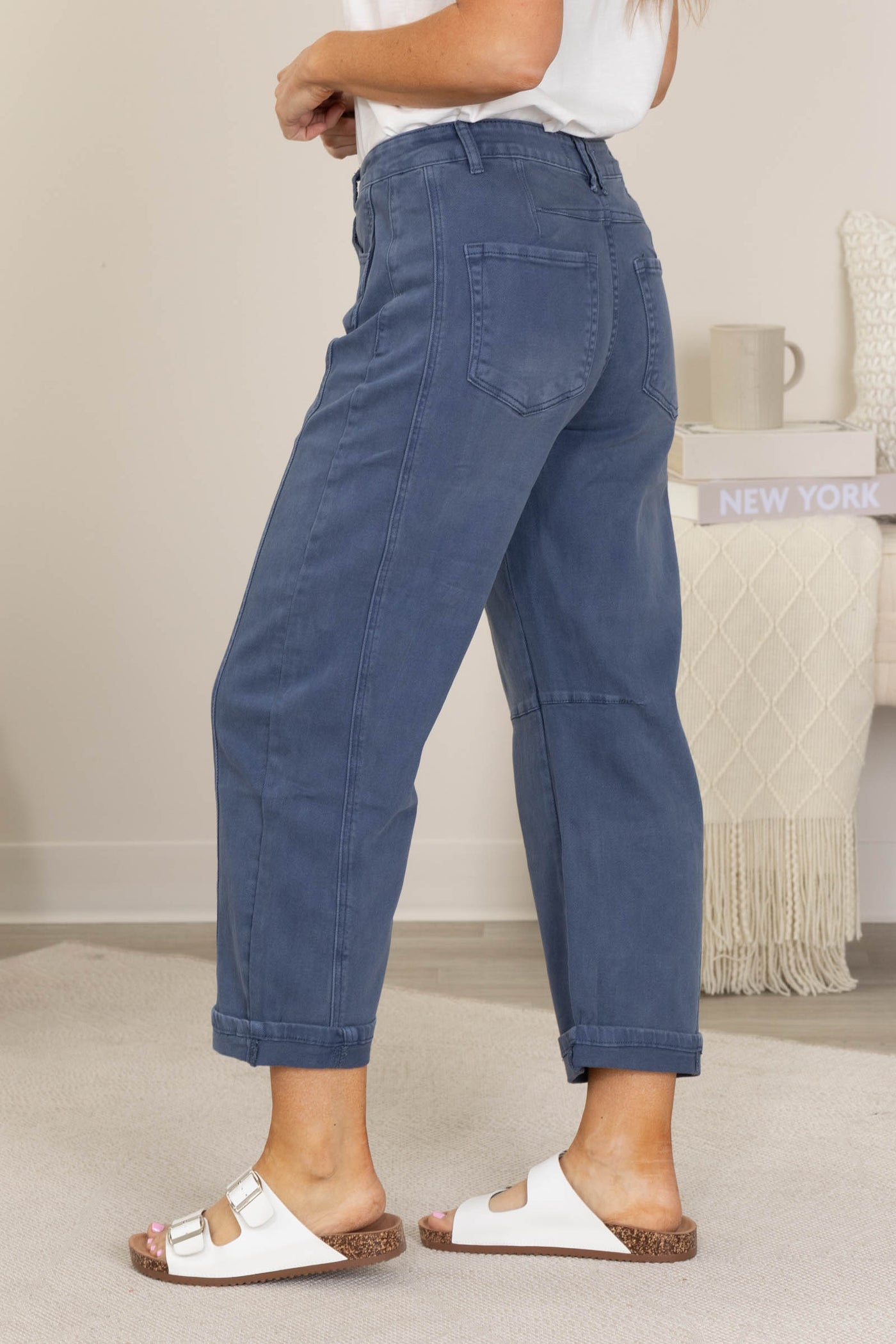 Barrel leg Cropped Color Denim Pants