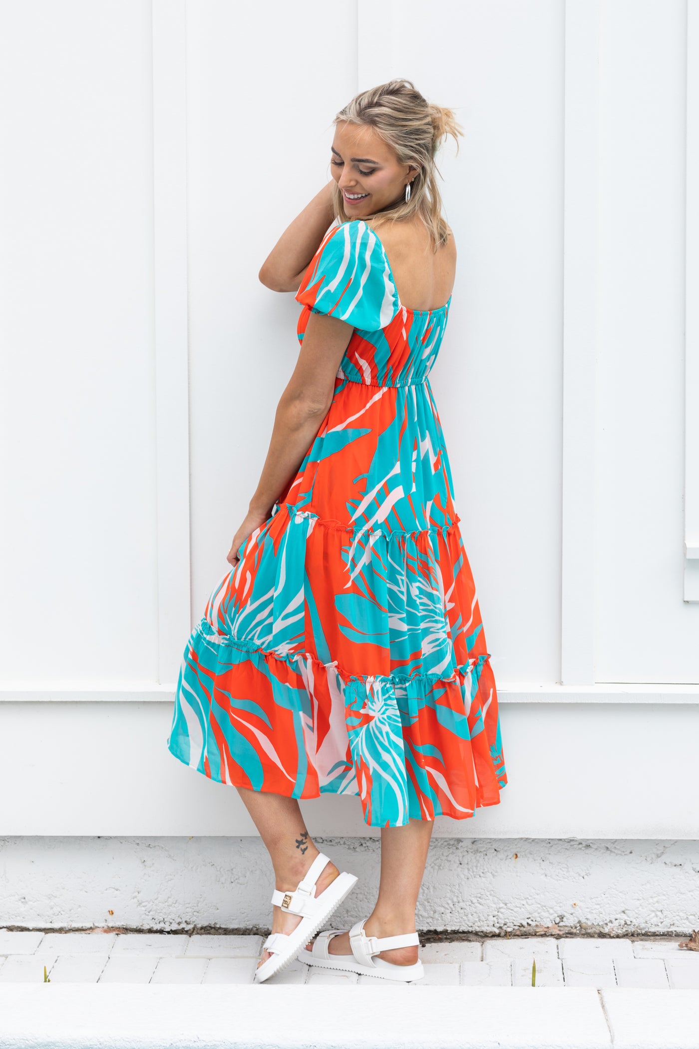 aqua and orange dress Aqua Gown by De La Vali