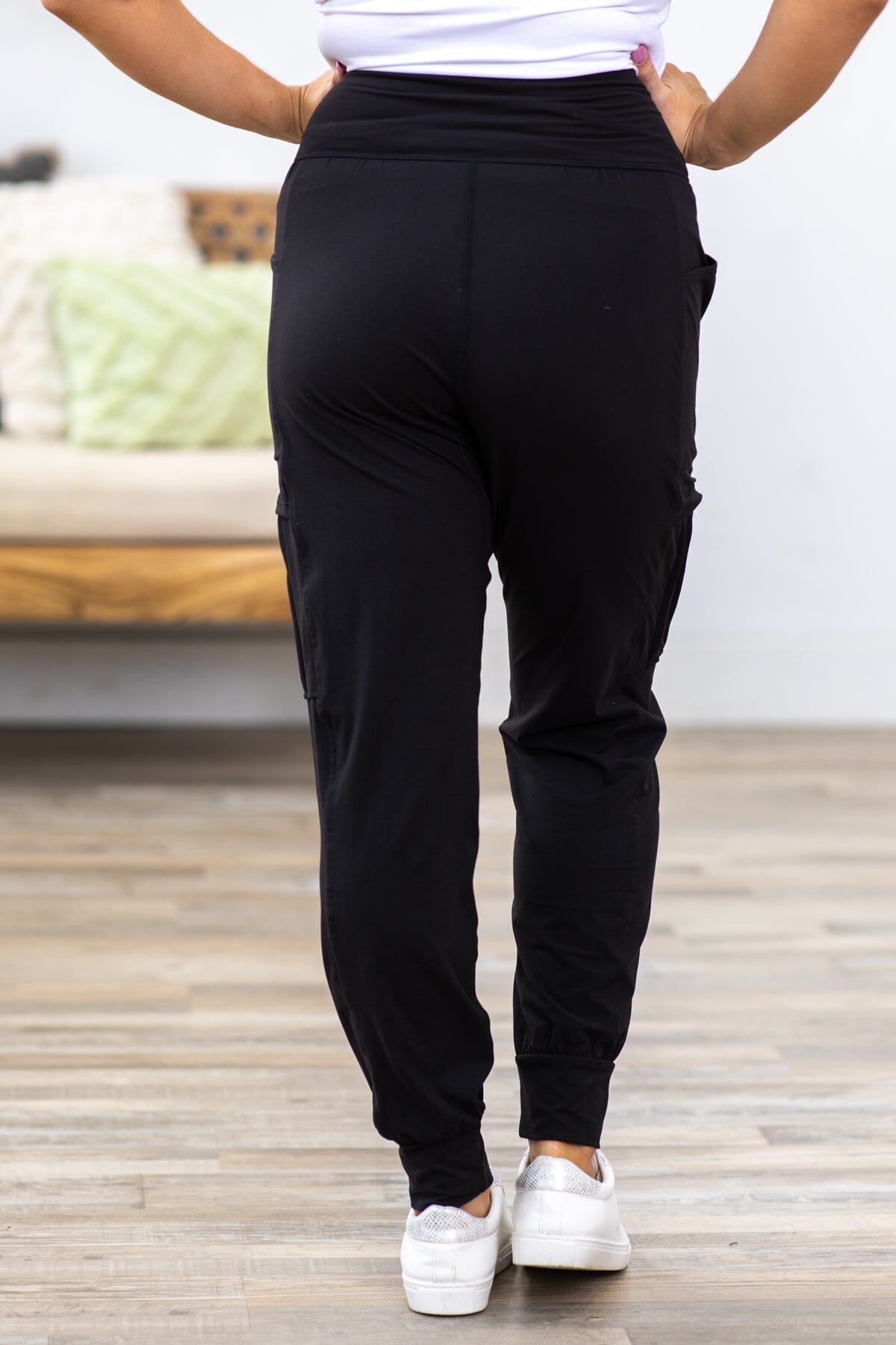 Black Cargo Pocket Active Joggers - Filly Flair