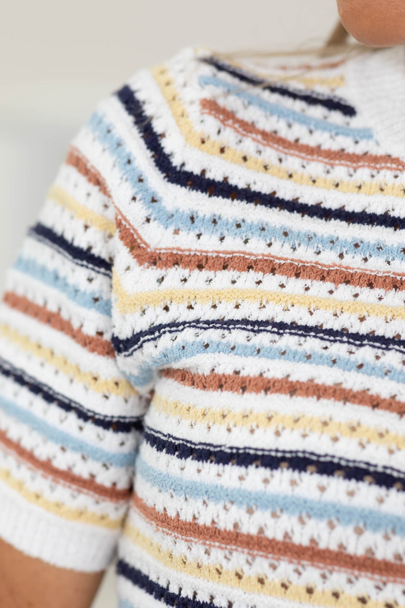 Navy Multicolor Stripe Textured Sweater Knit Top