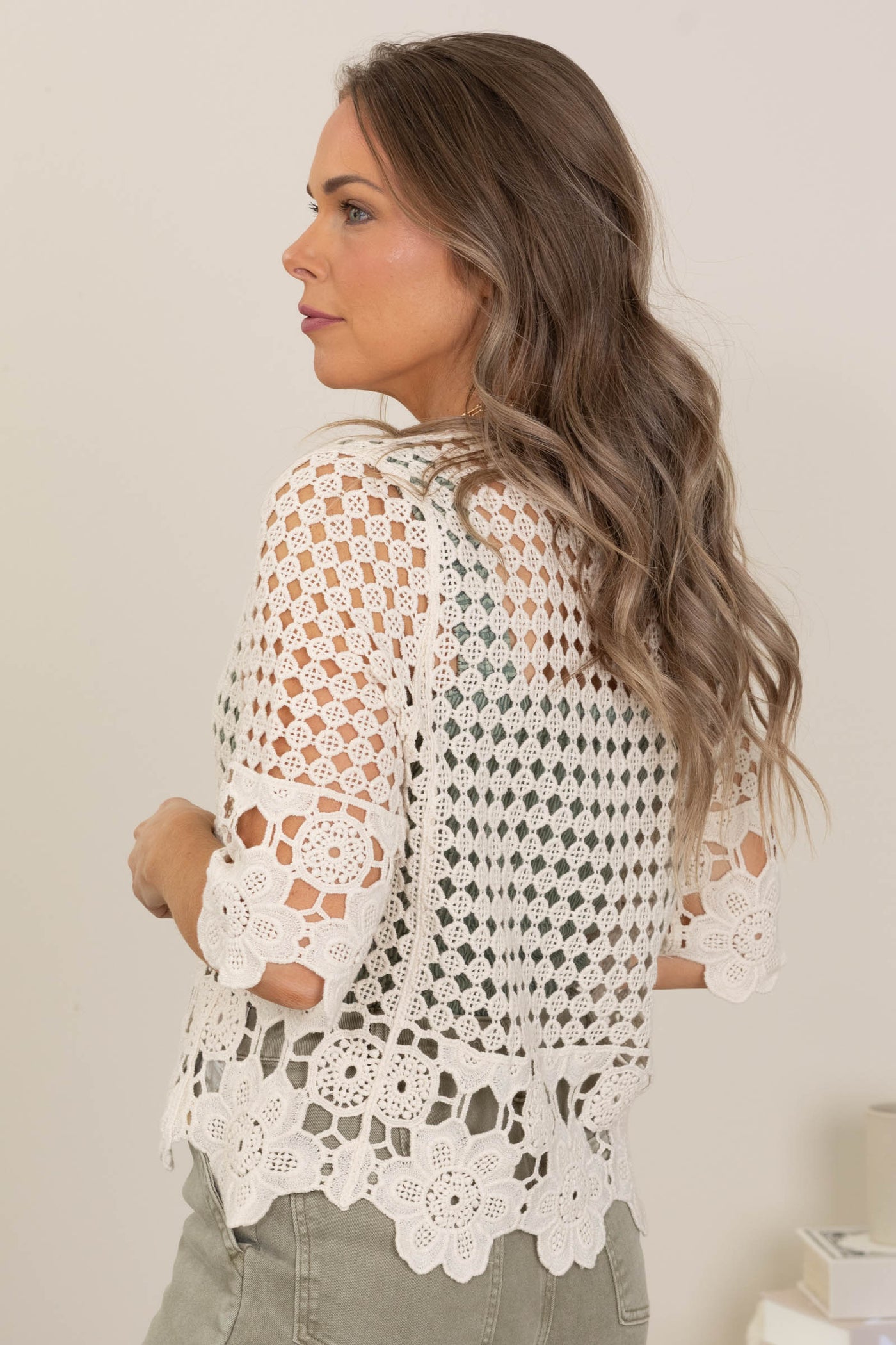 Ivory Crochet Lace Button Down Cardigan Top