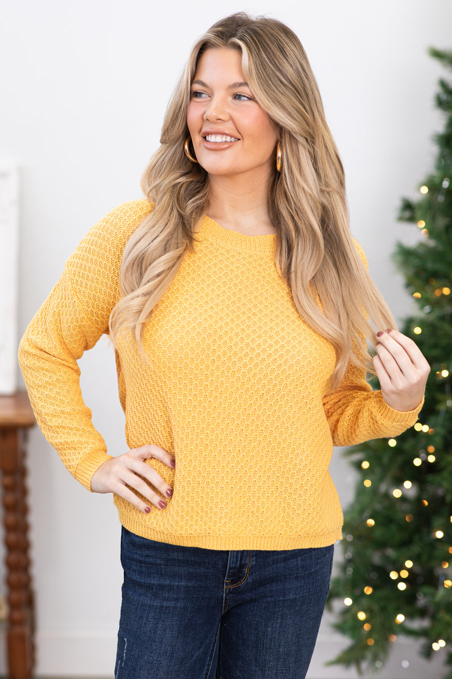 Yellow Textured Raglan Sleeve Sweater