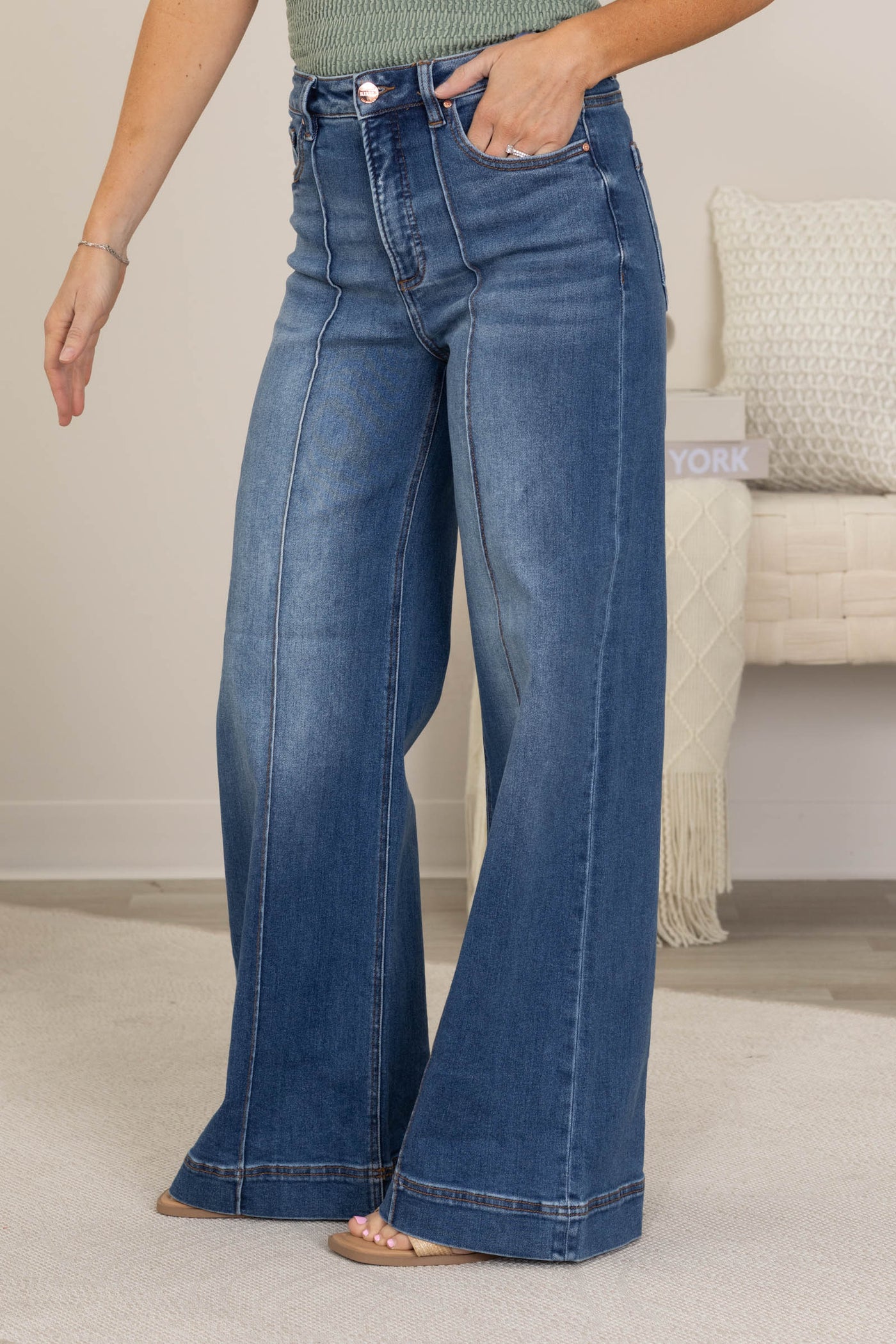 Risen High Rise Ankle Wide Front Pintuck Jeans