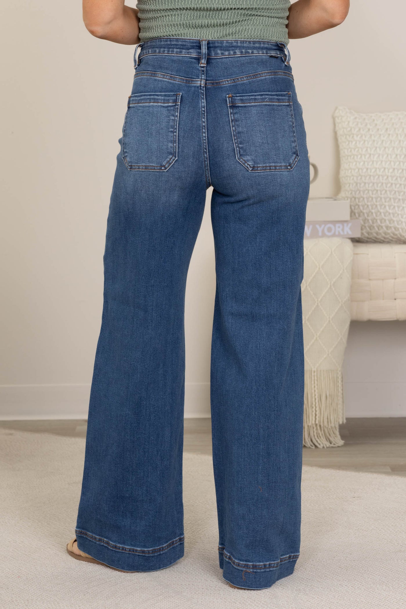 Risen High Rise Ankle Wide Front Pintuck Jeans