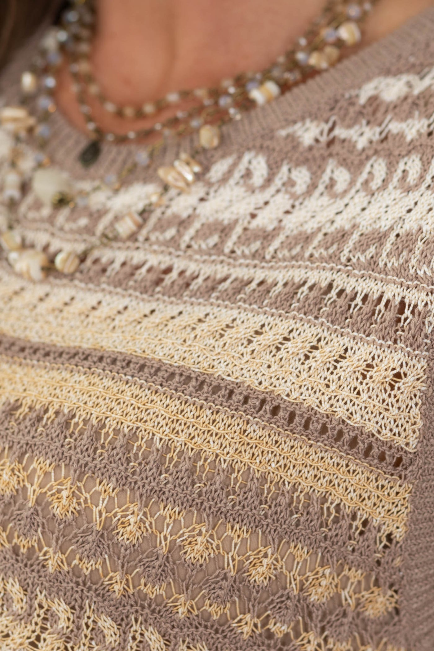 Mocha Crochet Knit Striped Sweater Tank