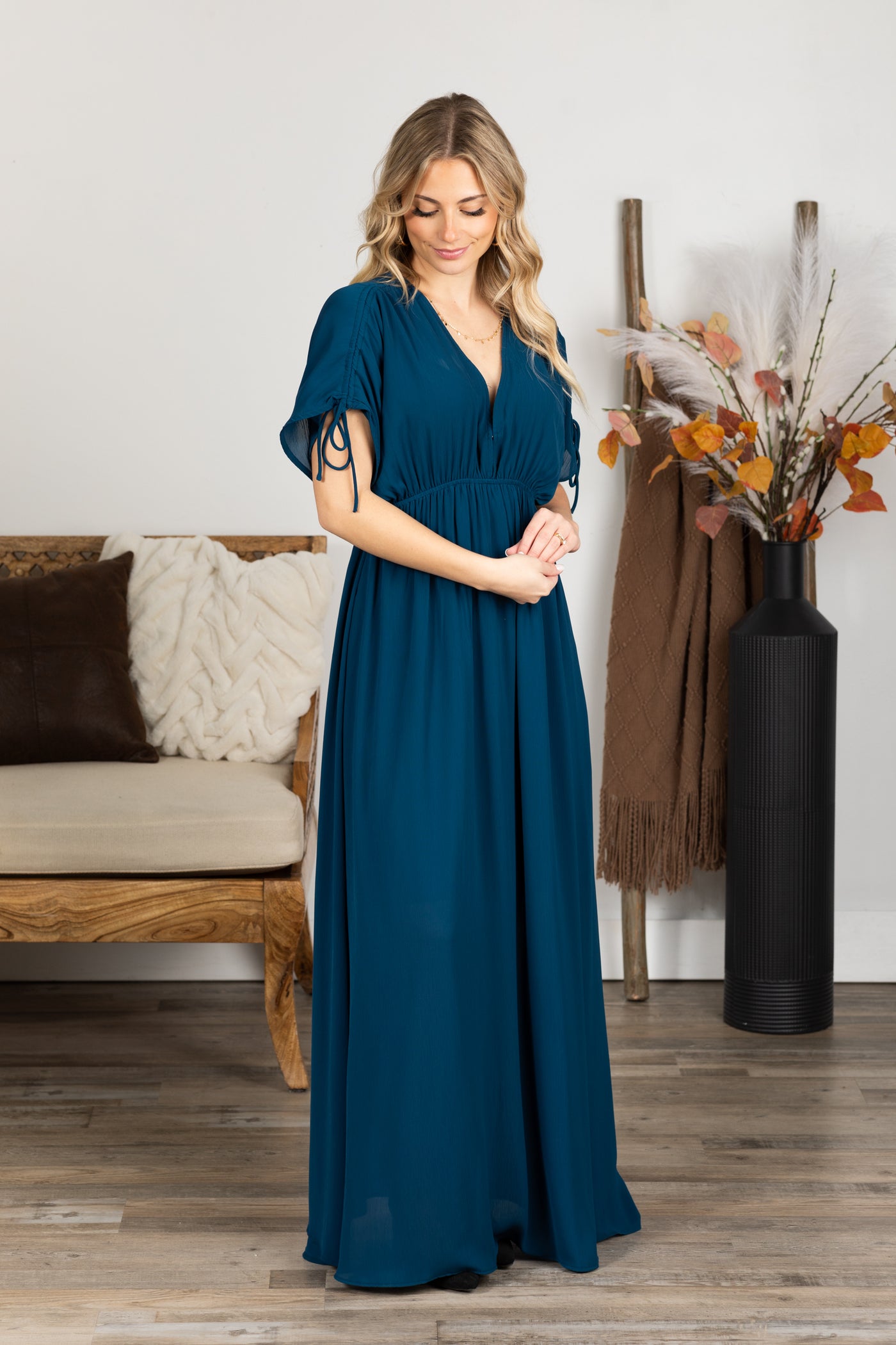 Dark Teal V-Neck Maxi Dress With Pockets Filly Flair Dark Teal V-Neck Maxi Dress With Pockets Filly Flair