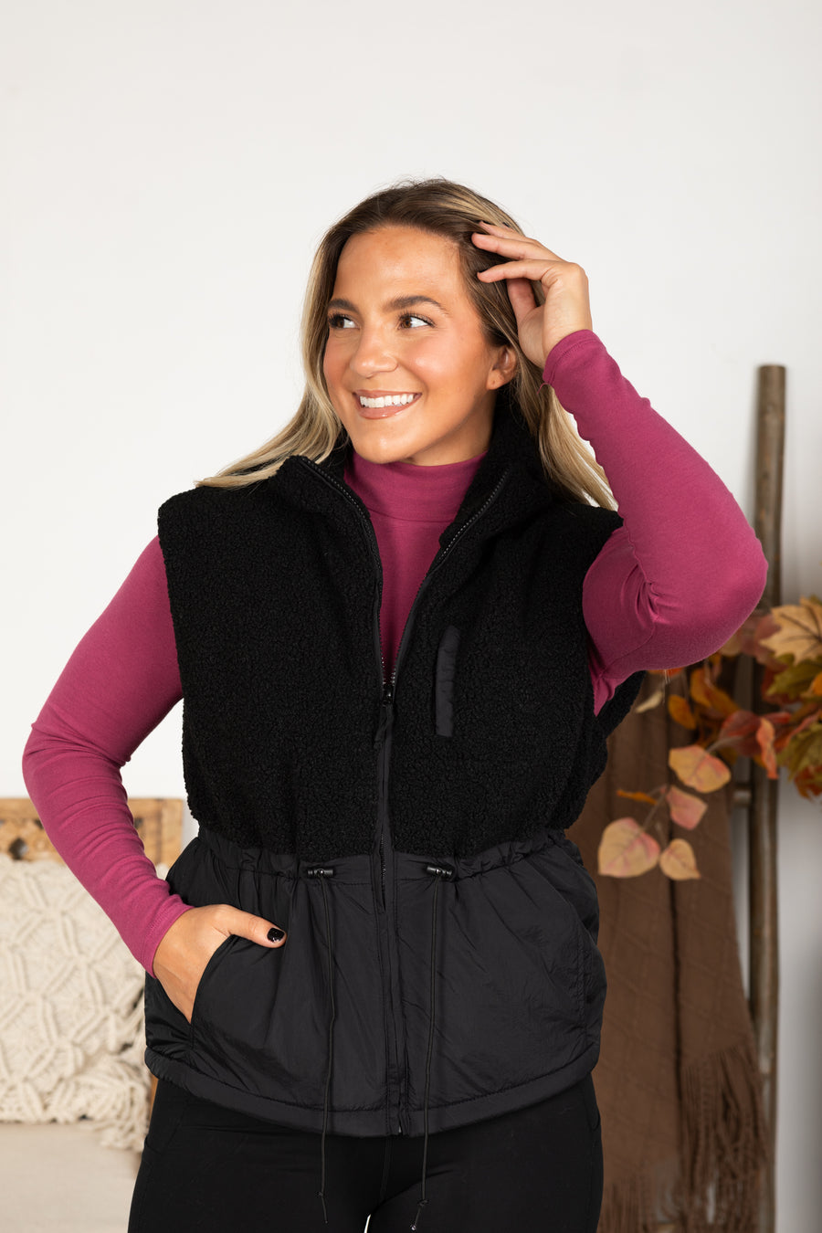 Black Sherpa Puffer Vest