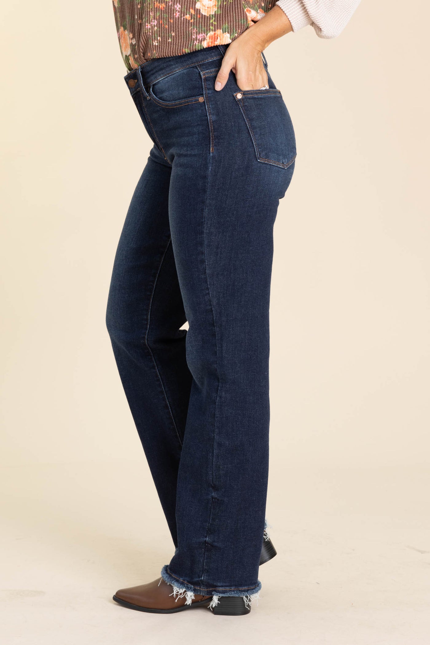 Judy Blue Dark Straight Leg Fray Hem Jeans