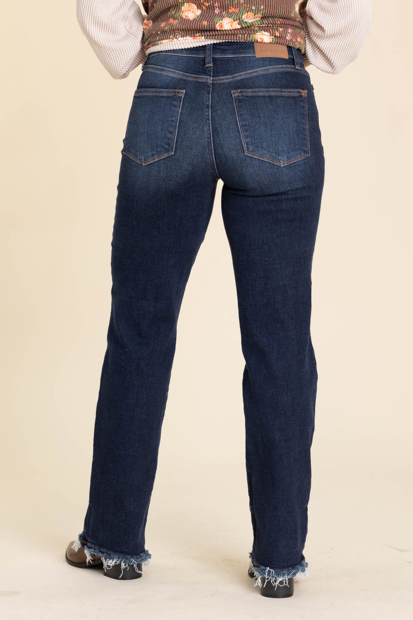 Judy Blue Dark Straight Leg Fray Hem Jeans