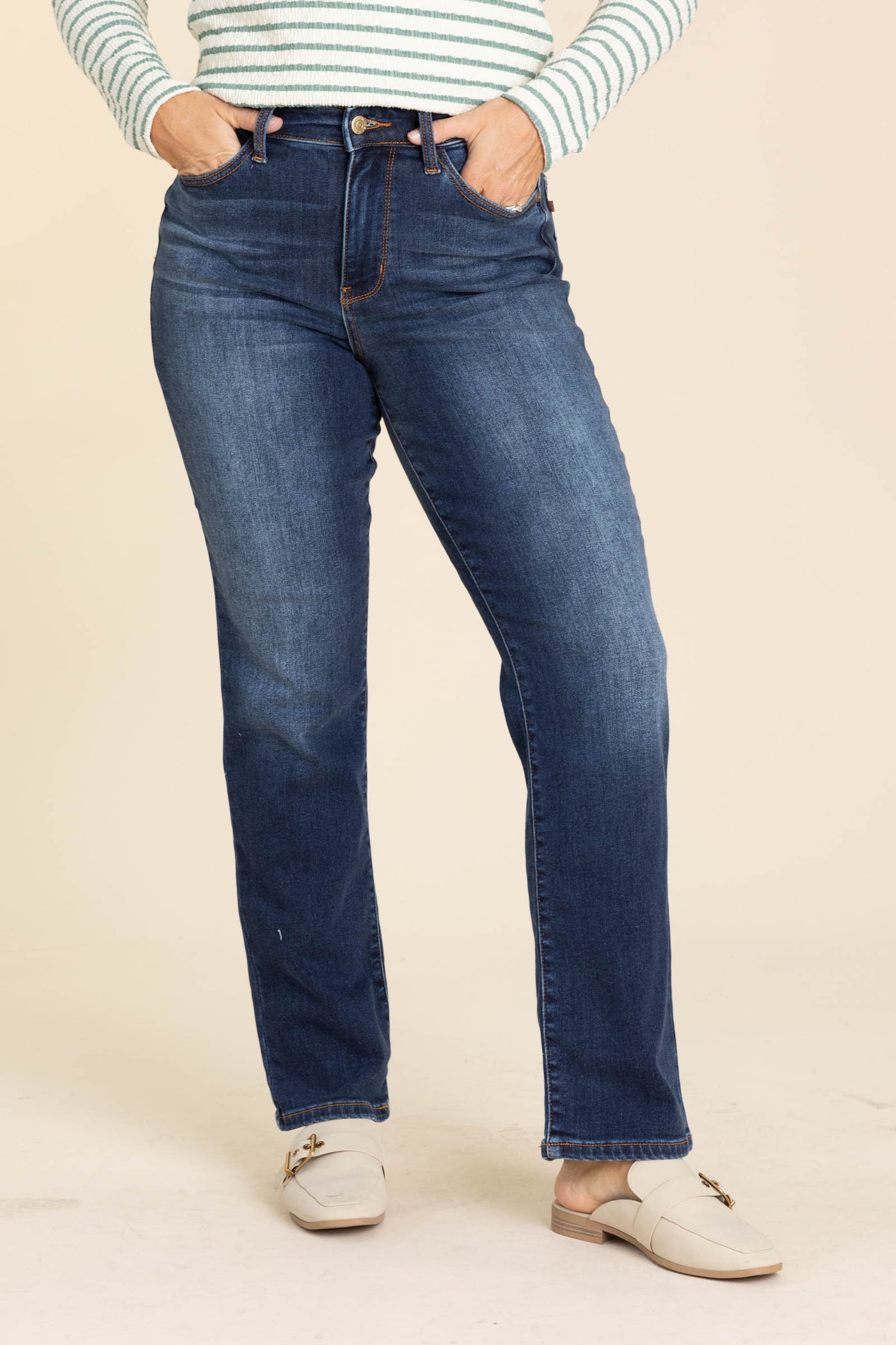 Judy Blue Dark Vintage Thermal Straight Jeans