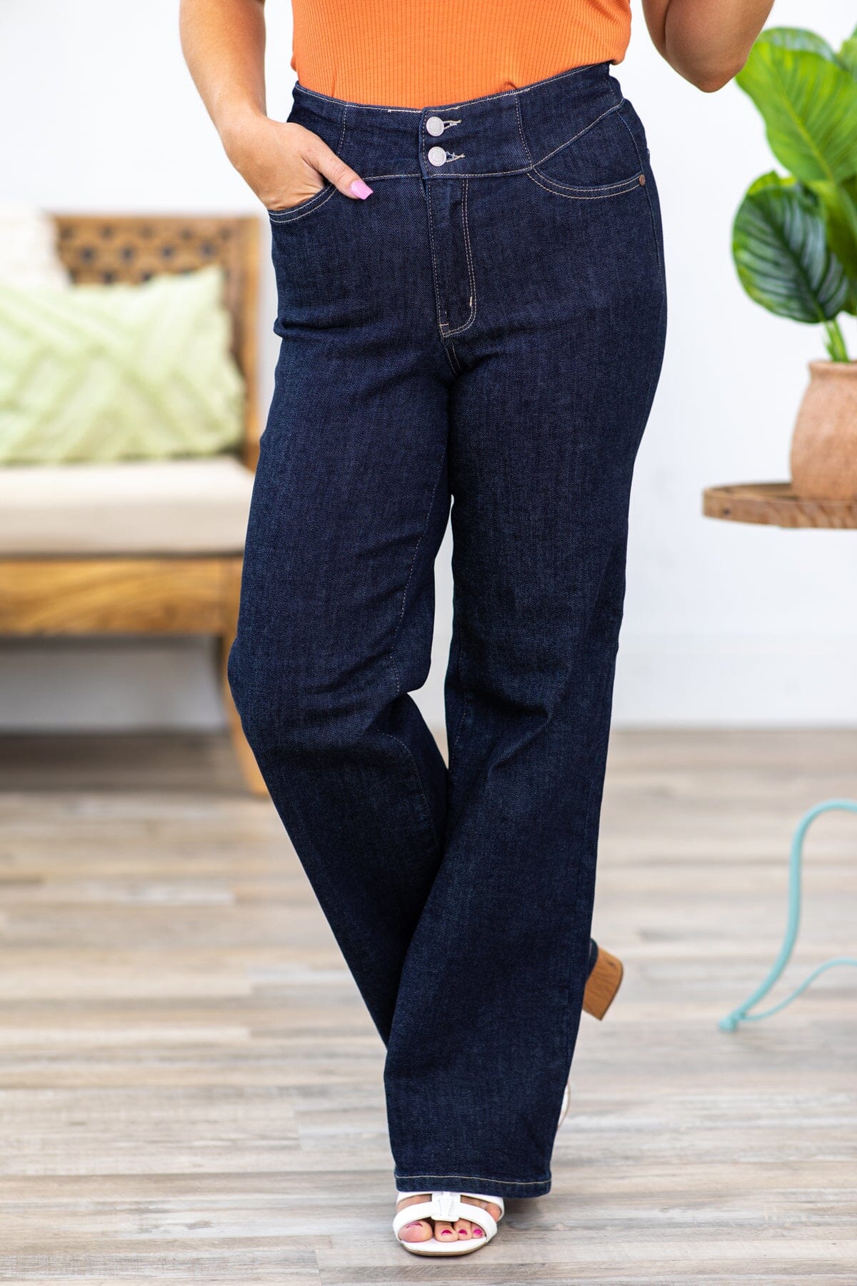 Judy Blue Dark Washed Wide Leg Jeans - Filly Flair