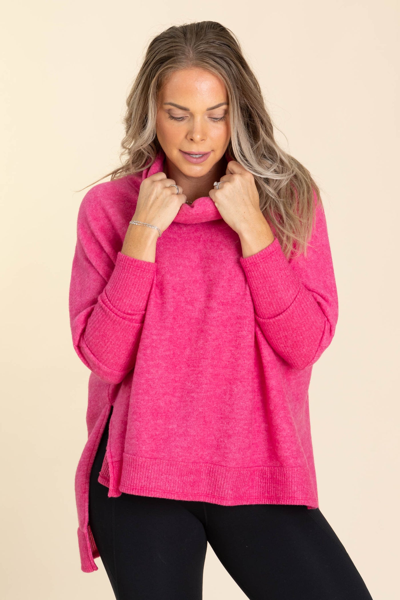 Cowl Neck High-Low Knit Tunic Top