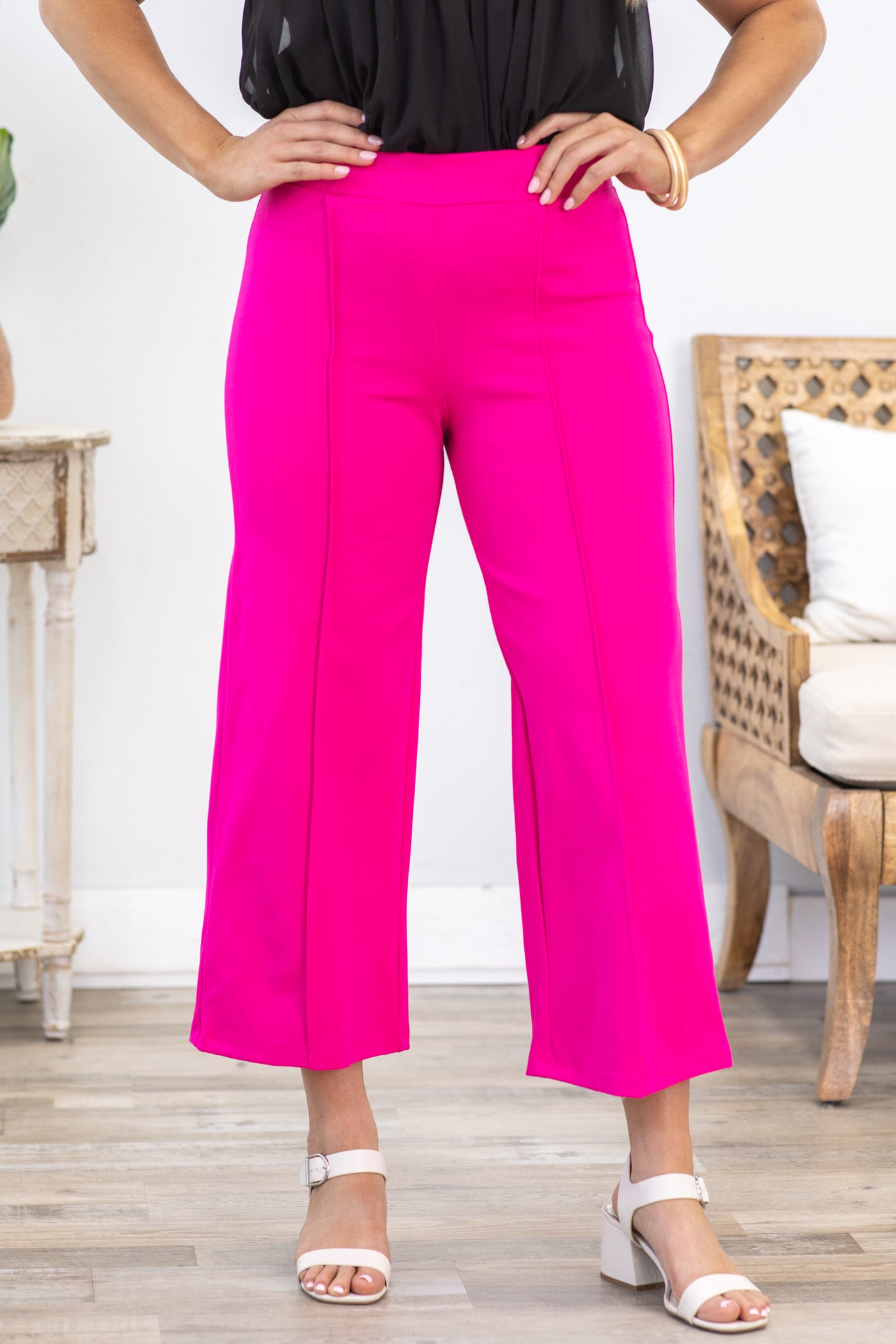 Hot Pink Wide Leg Cropped Pants With Seam · Filly Flair